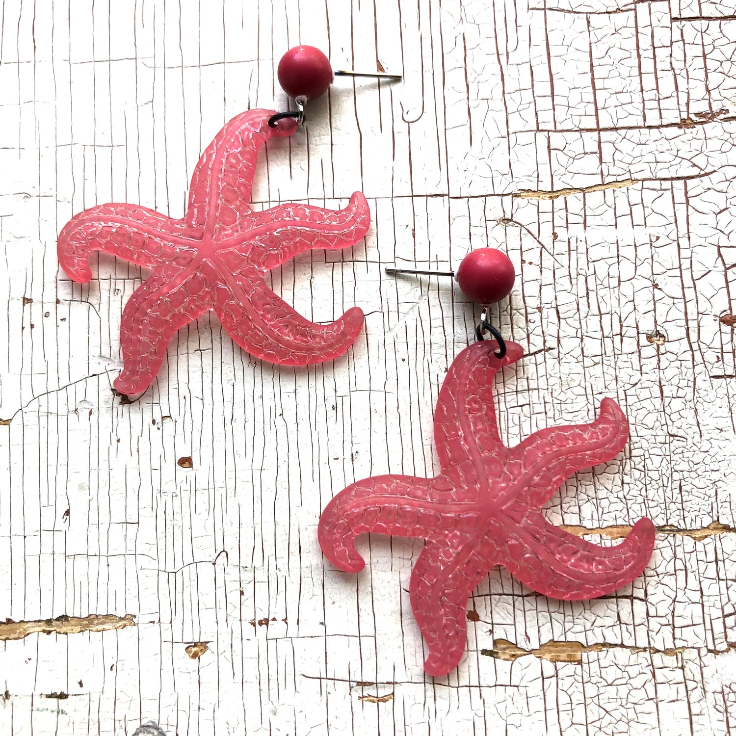 Cranberry Frosted Starfish Drop Earrings