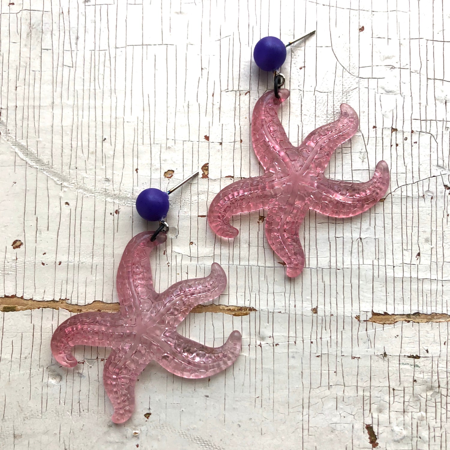 Mauve Pink Starfish Drop Earrings