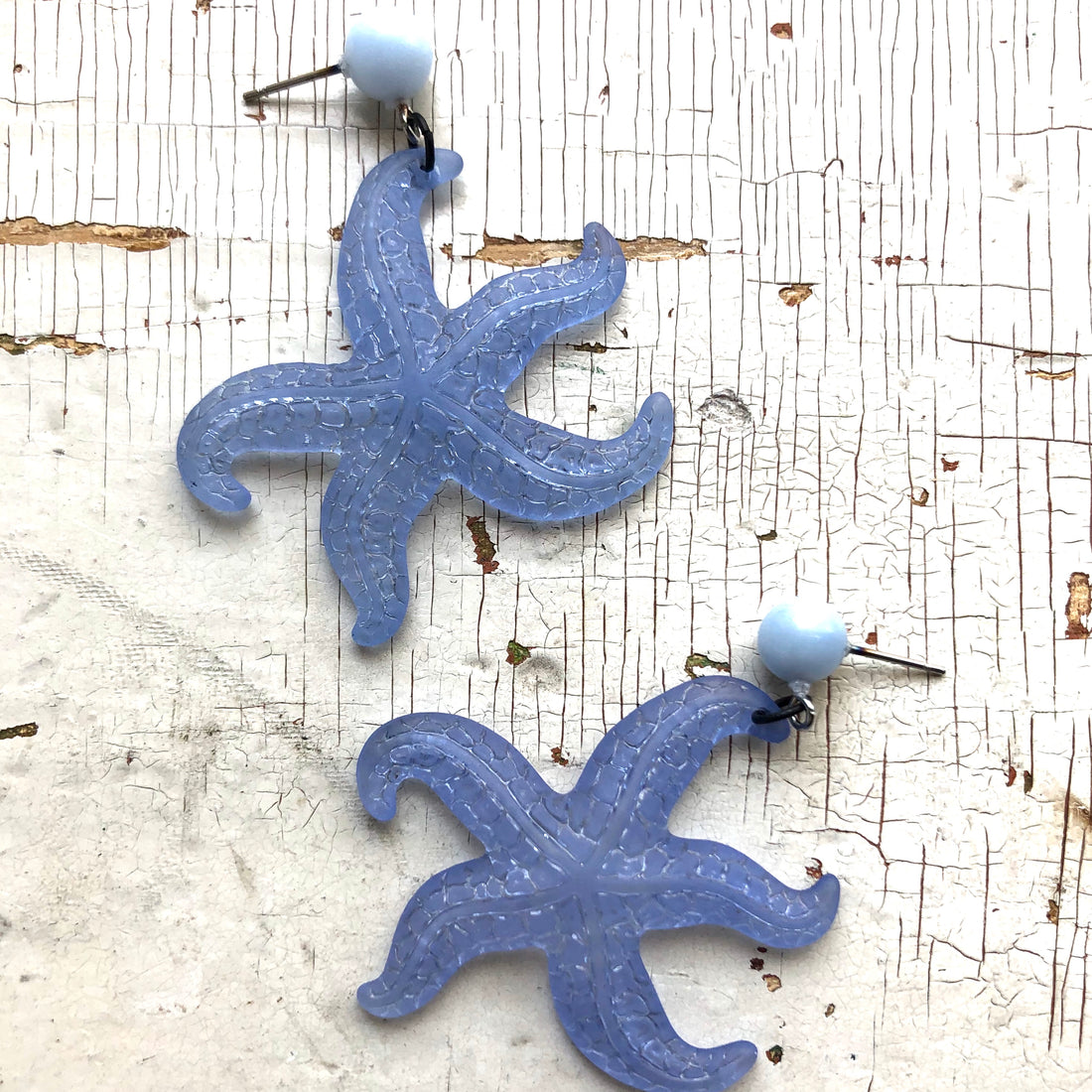 Light Blue Frosted Starfish Drop Earrings