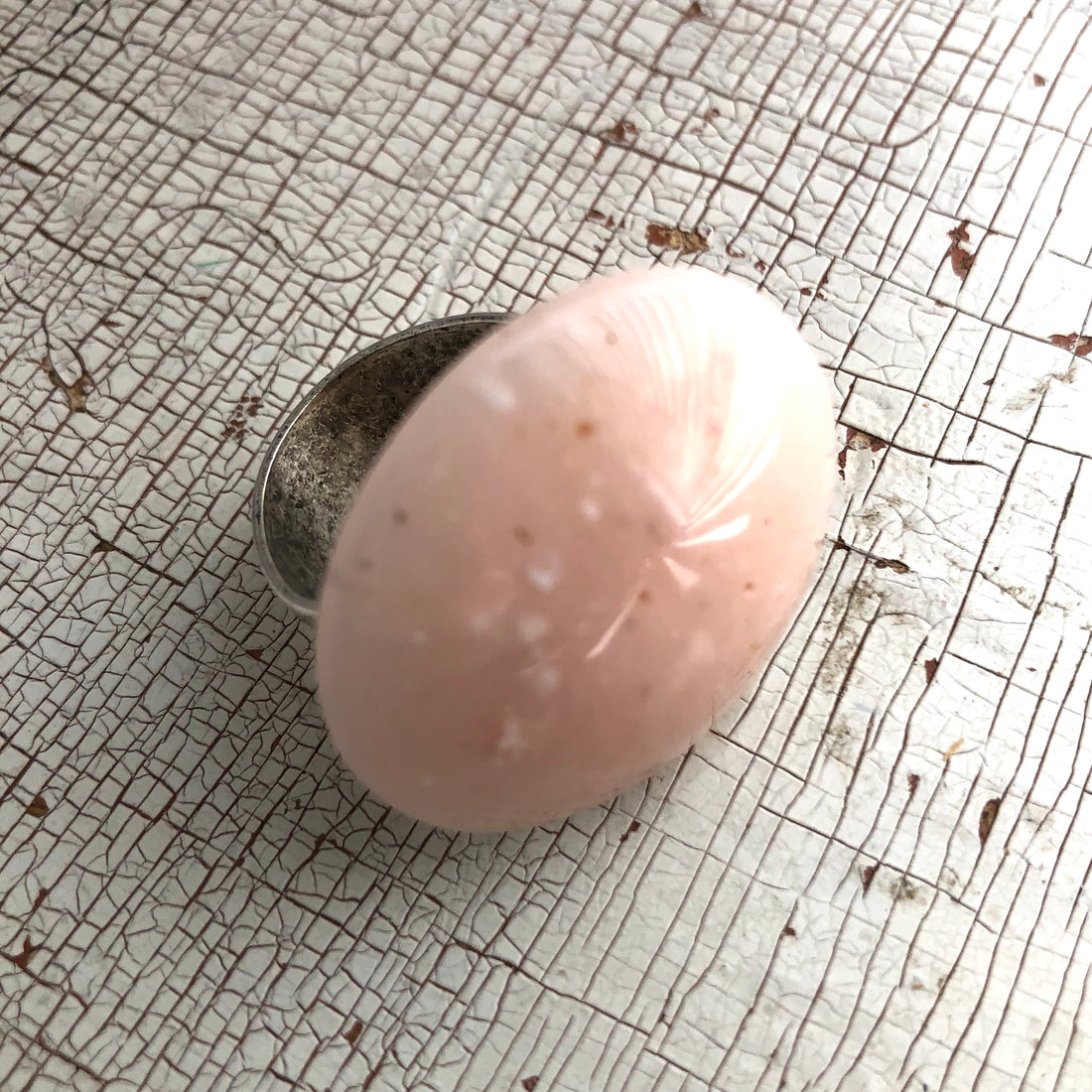 Light Pink Speckled Granite Lucite Silver Cocktail Ring