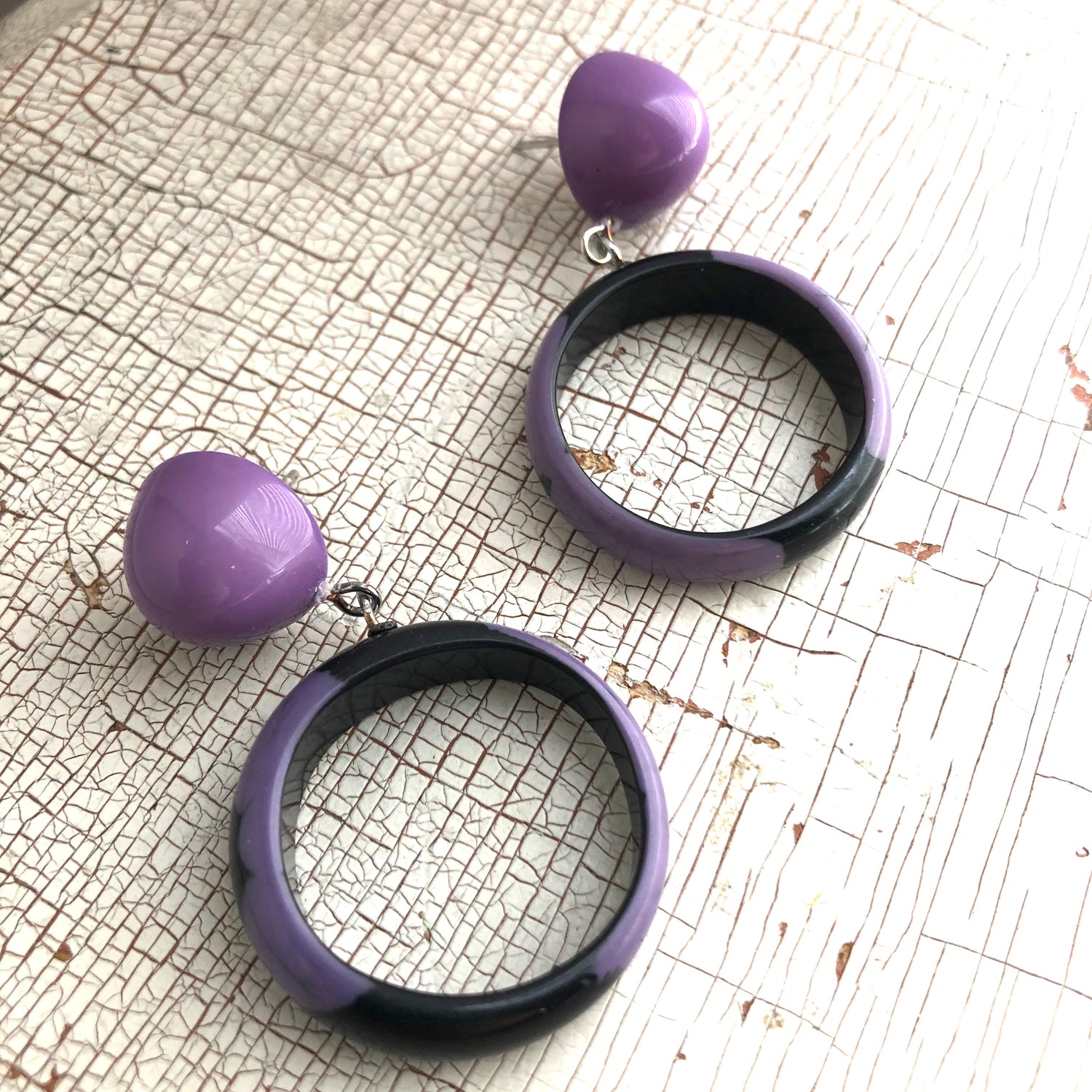 Purple &amp; Black Donut Drop Earrings *