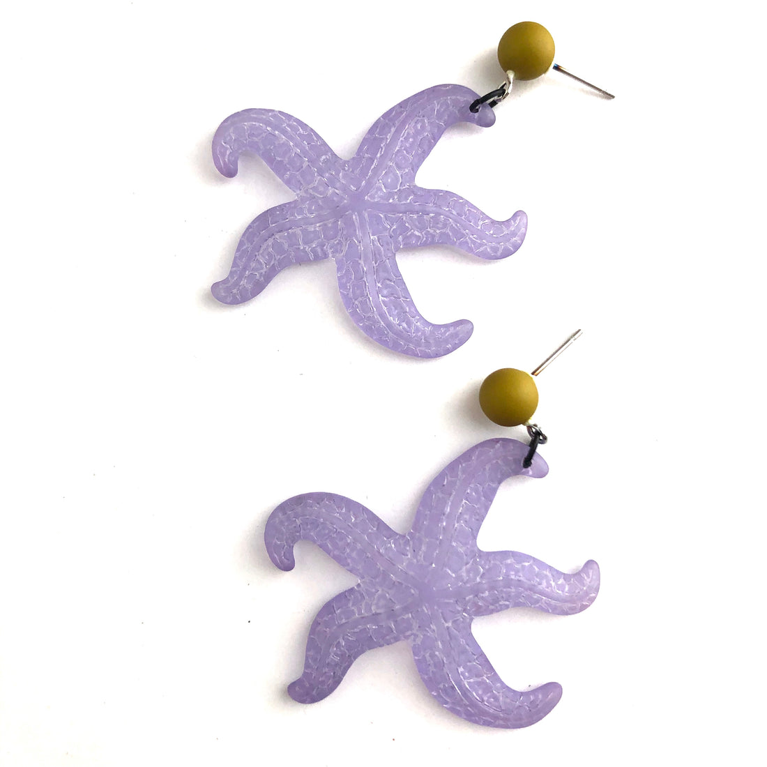Lilac with Chartreuse Frosted Starfish Drop Earrings