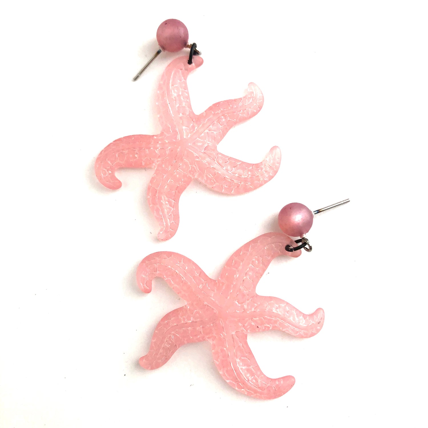 Petal Pink Frosted Starfish Drop Earrings