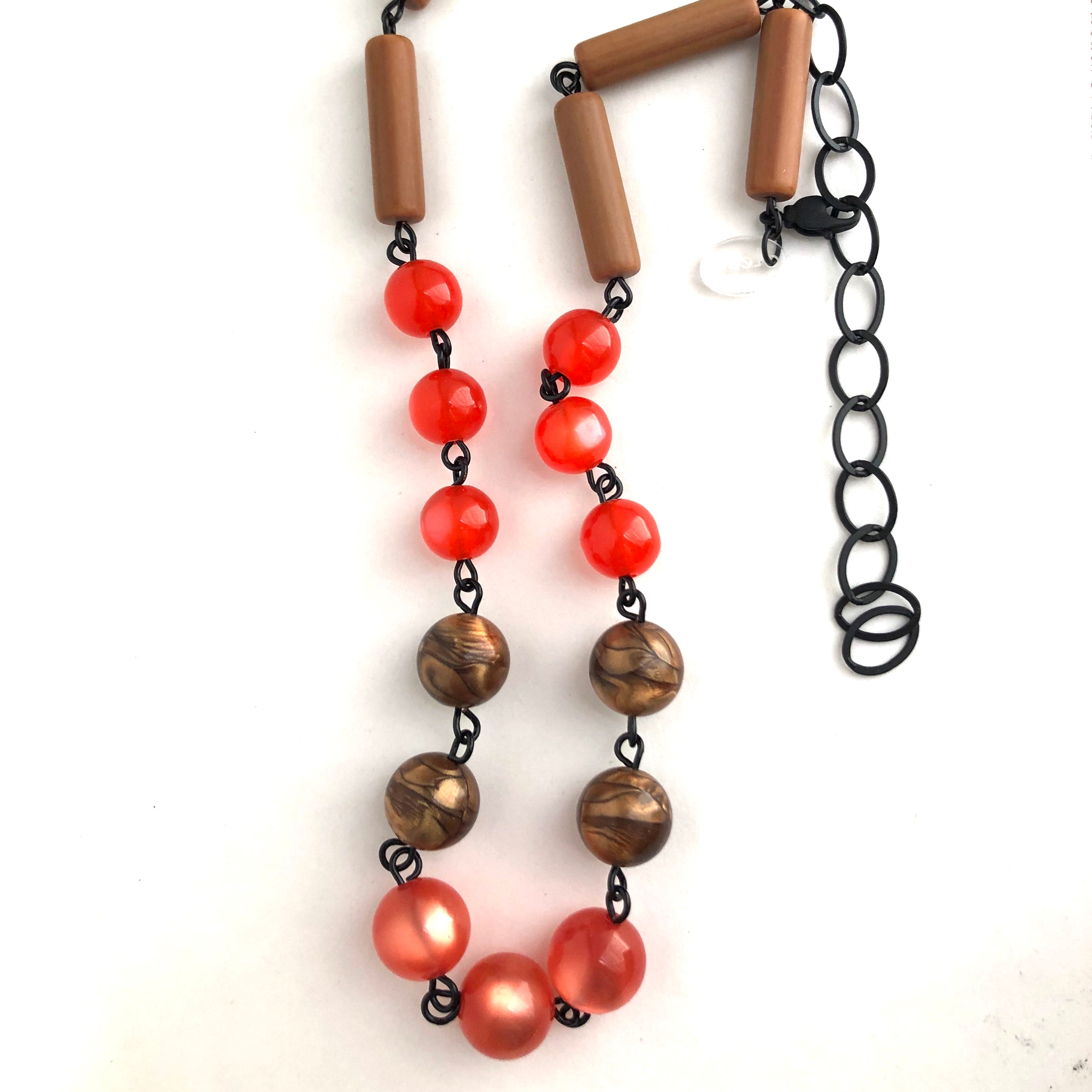 Ruby Pink &amp; Copper Moonglow Beaded Aleta Necklace