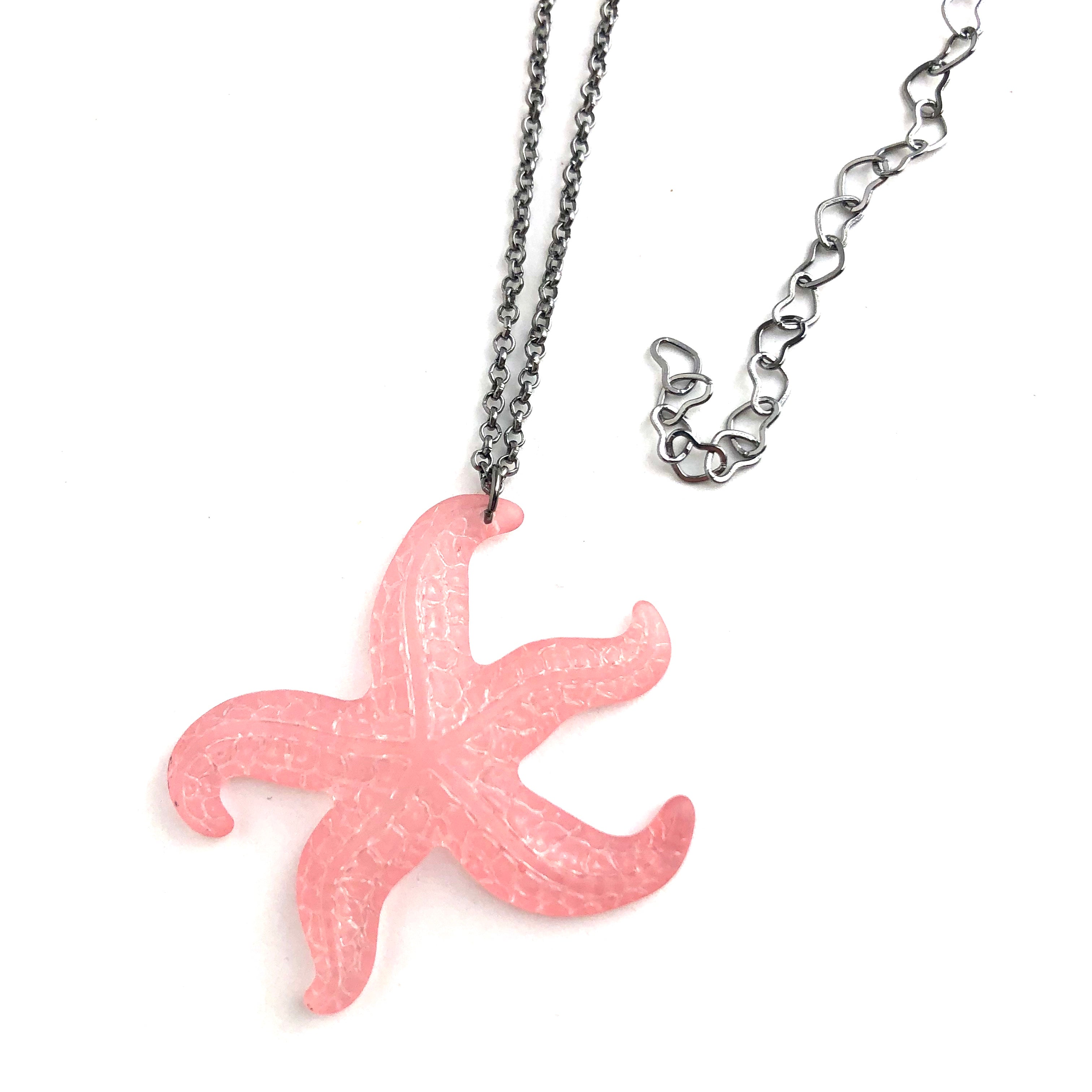 Petal Pink Frosted Starfish Chain Drop Necklace