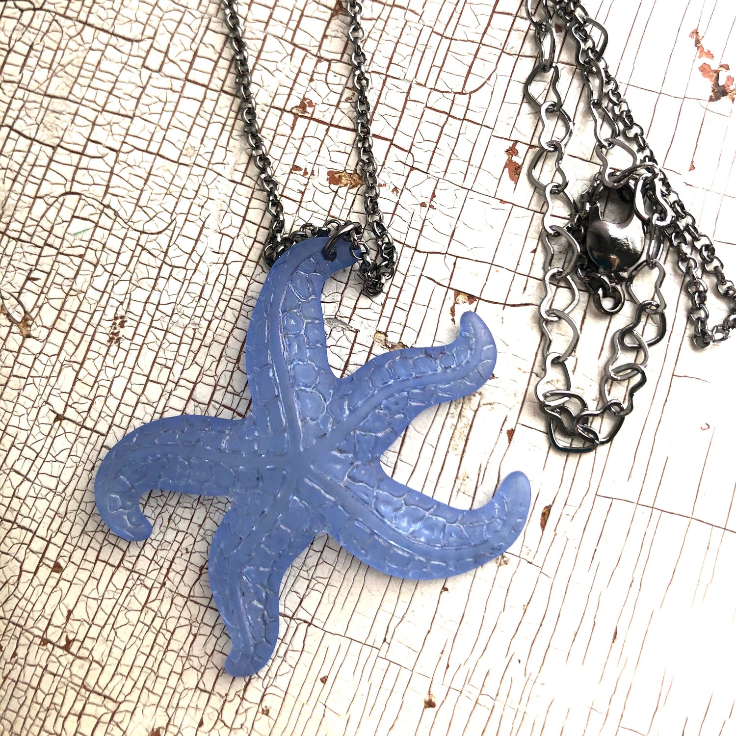 Light Blue Frosted Starfish Chain Drop Necklace