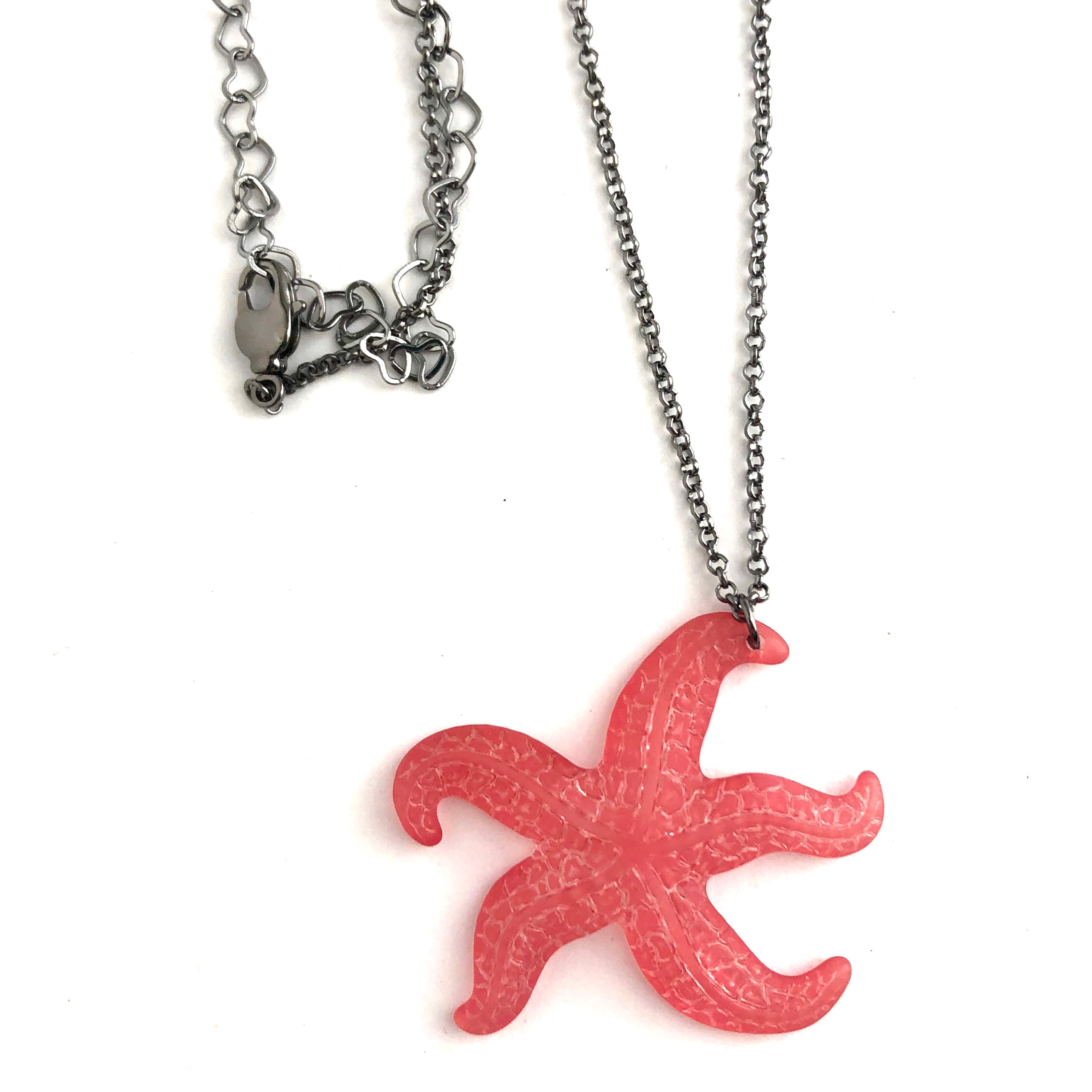Cranberry Frosted Starfish Chain Drop Necklace