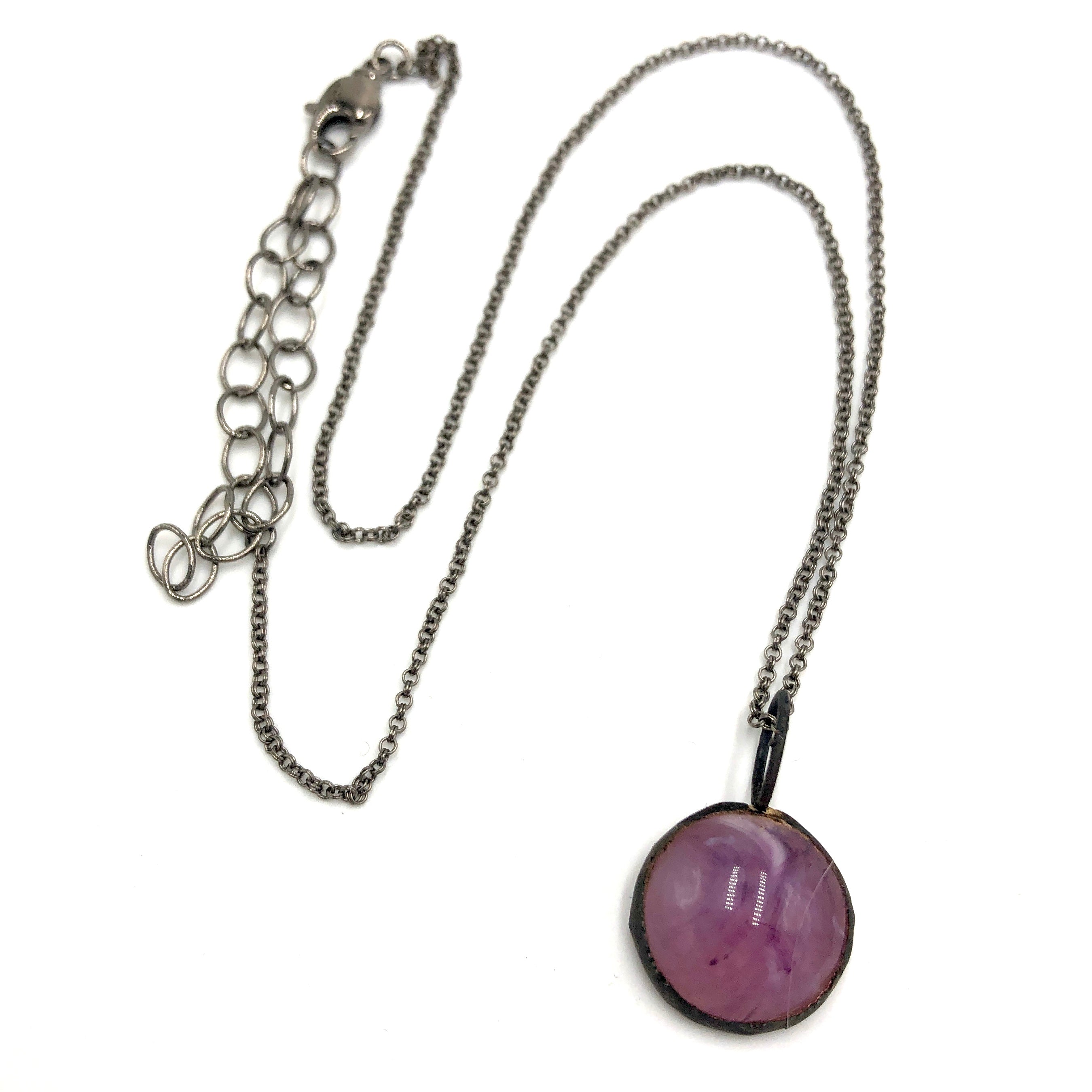 Lavender Gemz Coin &amp; Petite Rolo Layering Necklace - 18mm Pendant