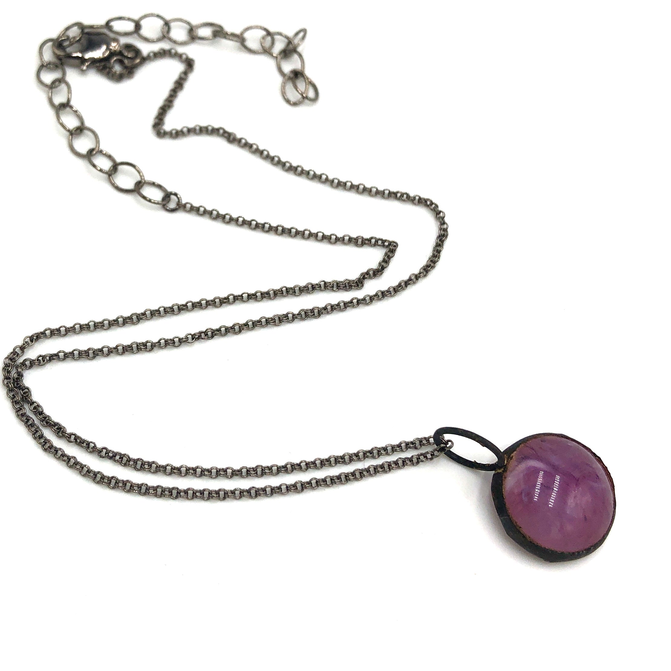 Lavender Gemz Coin &amp; Petite Rolo Layering Necklace - 18mm Pendant