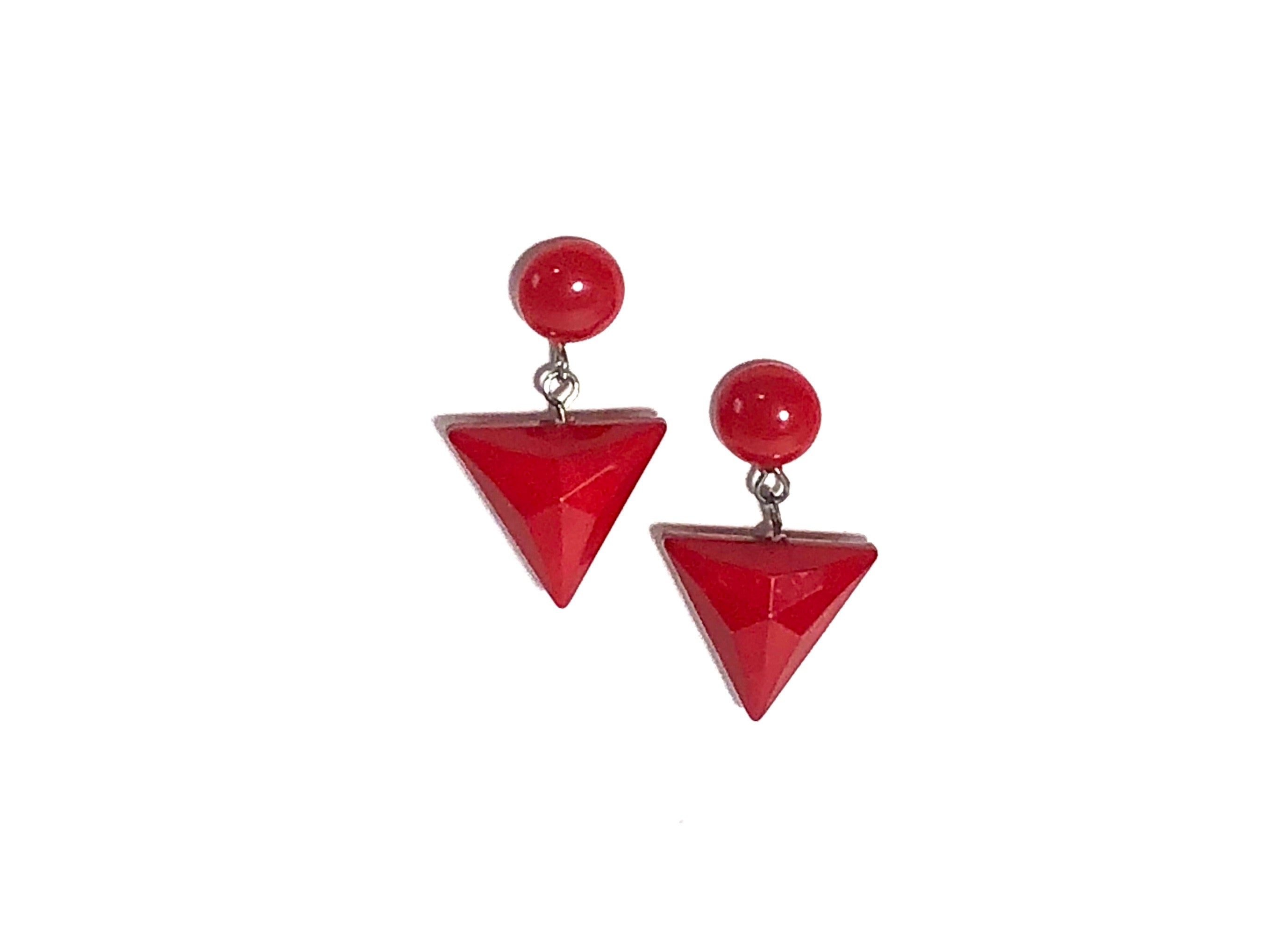 cherry red triangle earrings