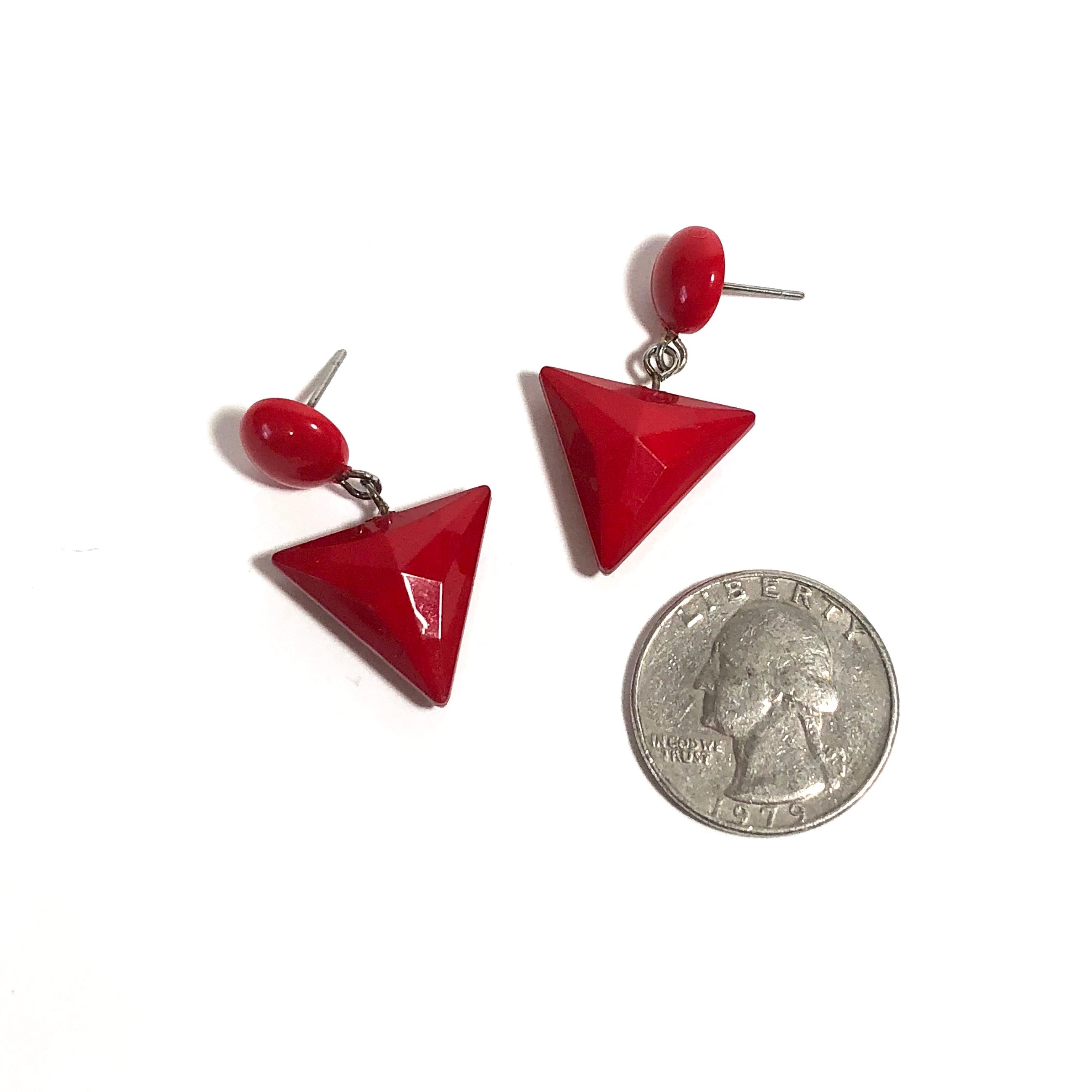 red pyramid earrings