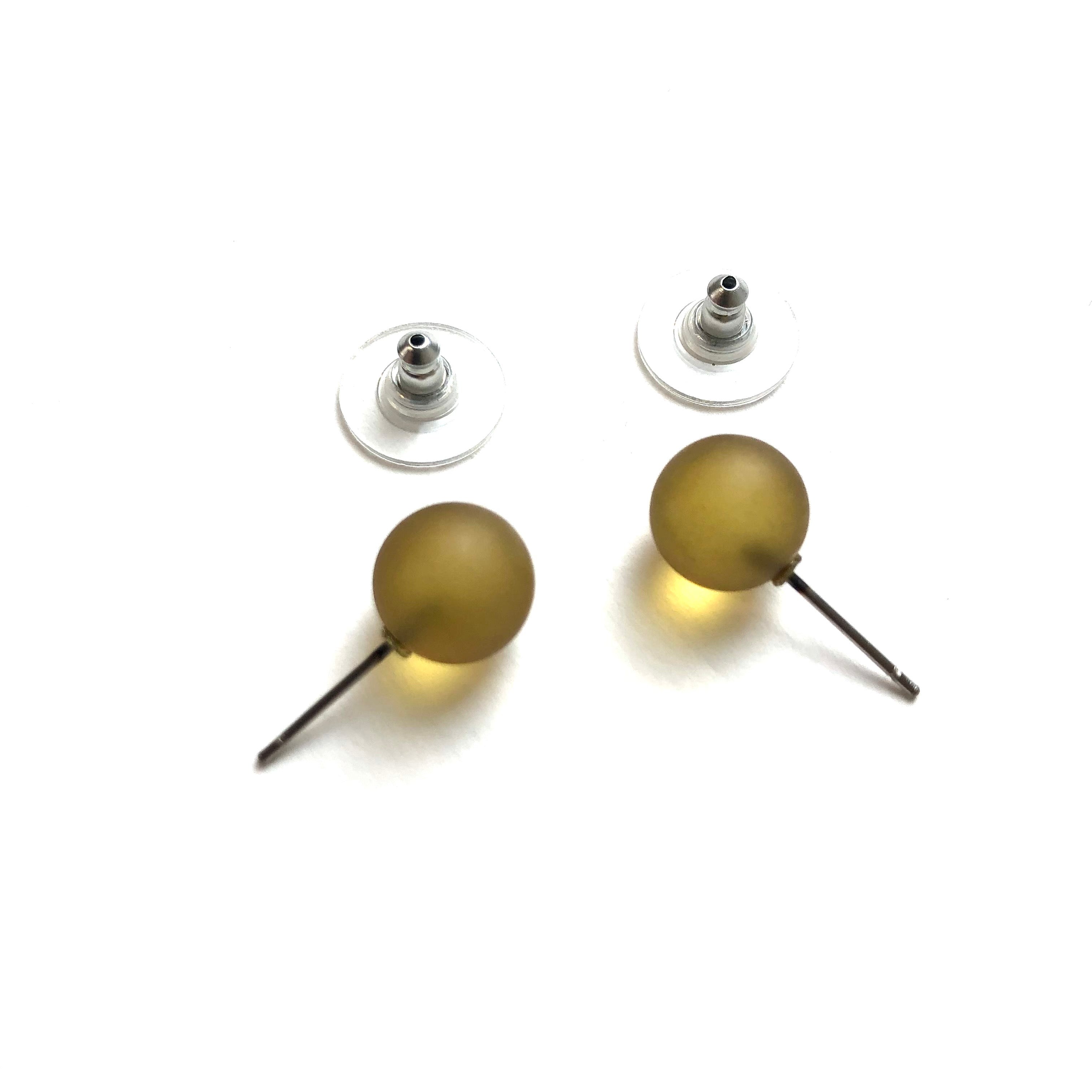 Olive Green Petite Frosted Ball Stud Earrings