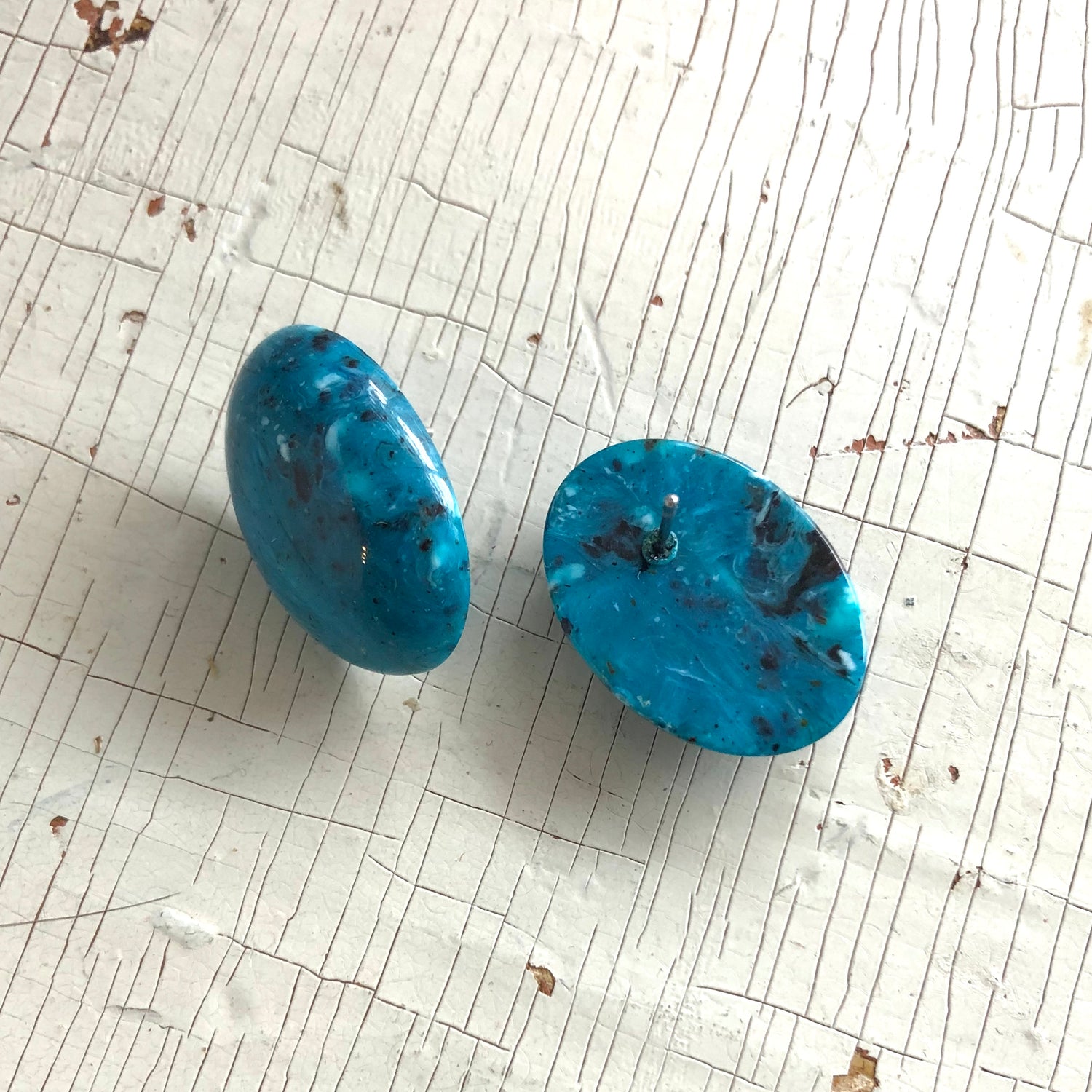 Capri Speckled Granite Oval Button Stud Earrings