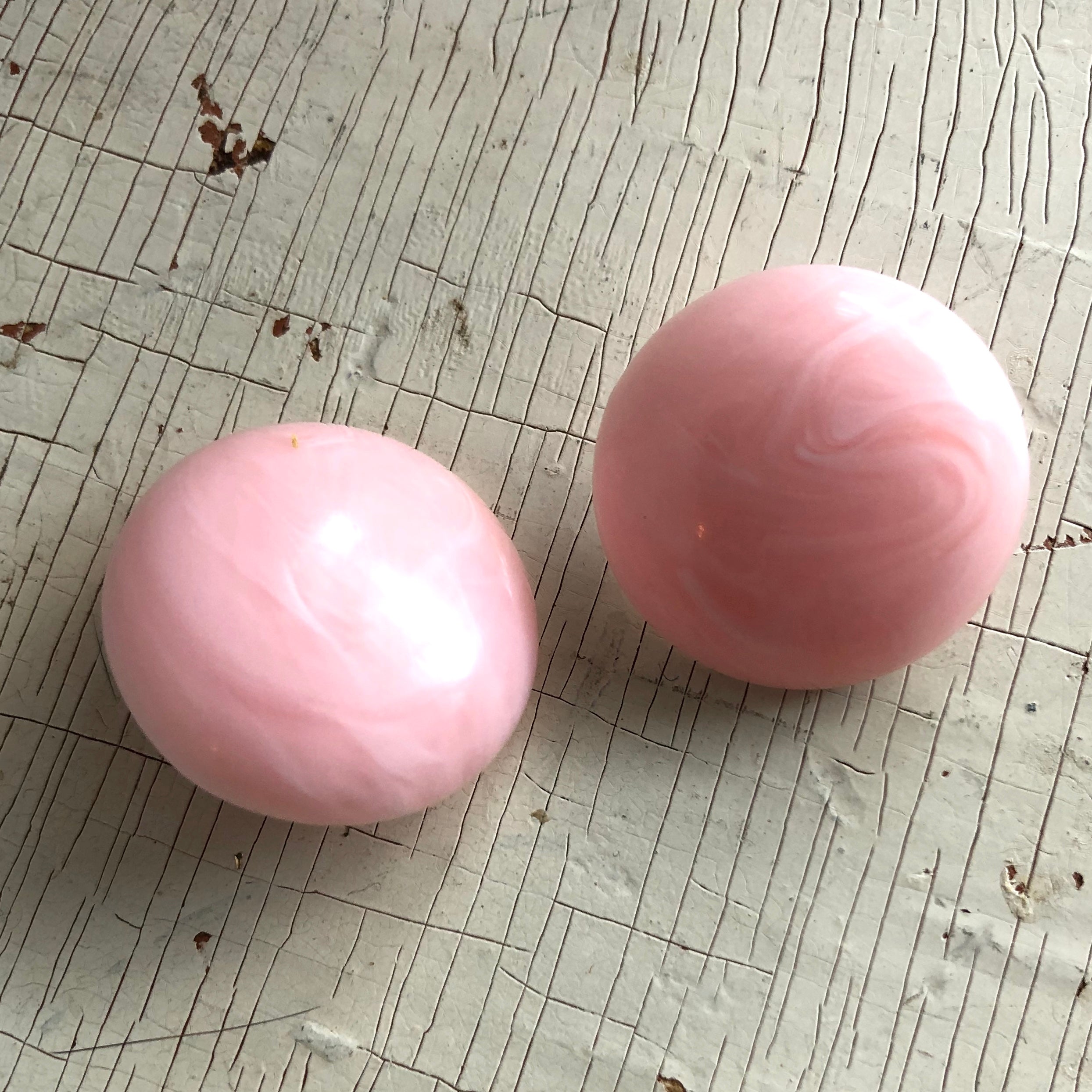Pink Marbled Retro Saucer Button Stud Earrings