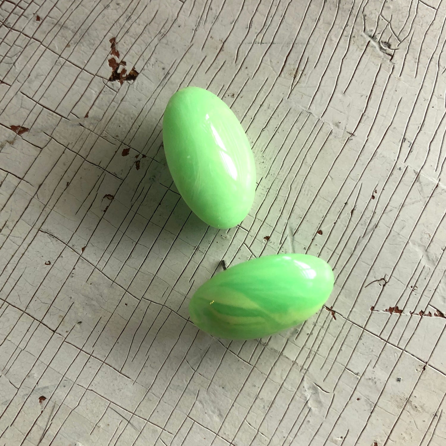 Neon Green Marbled Oval Button Stud Earrings