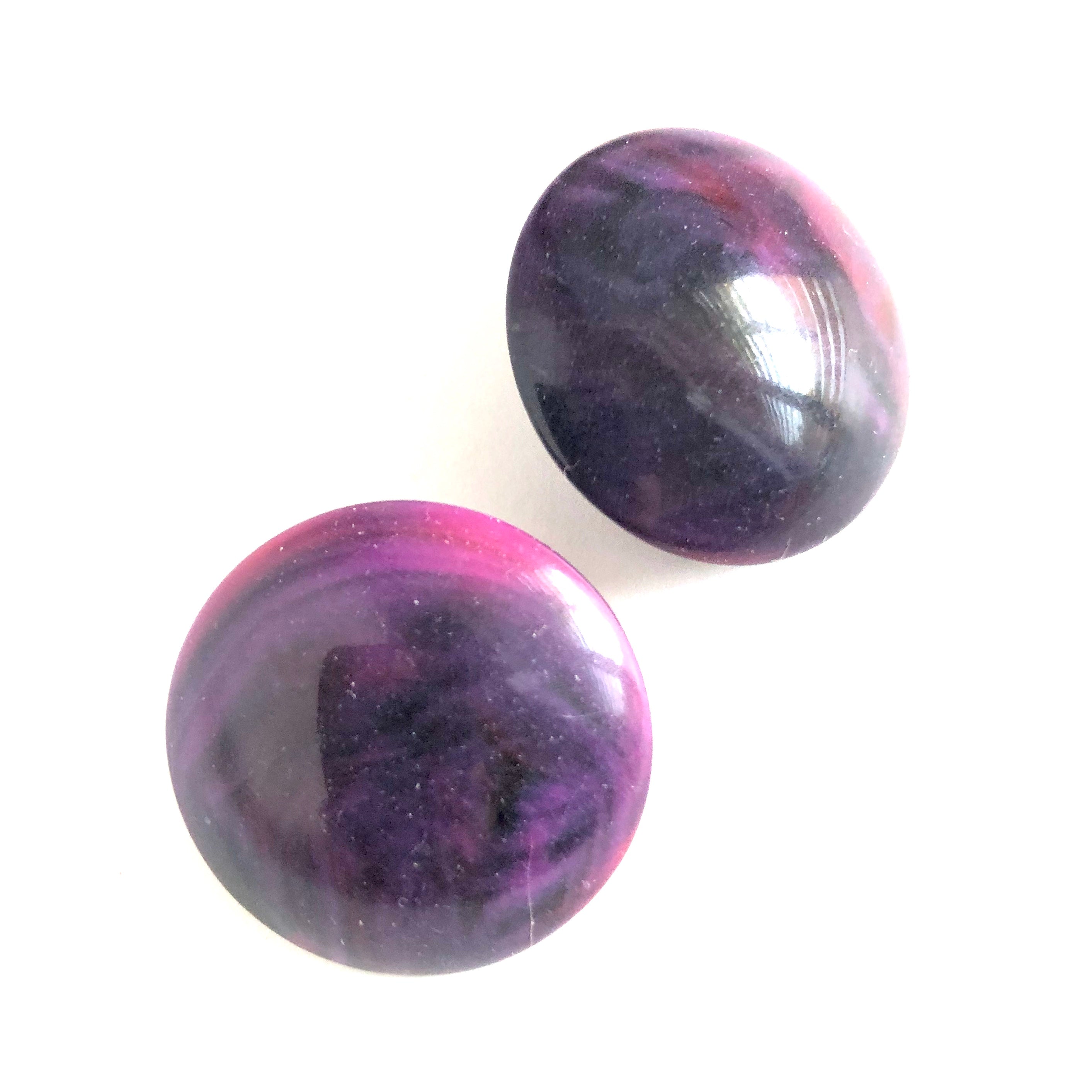 Violet &amp; Navy Marbled Retro Saucer Button Stud Earrings