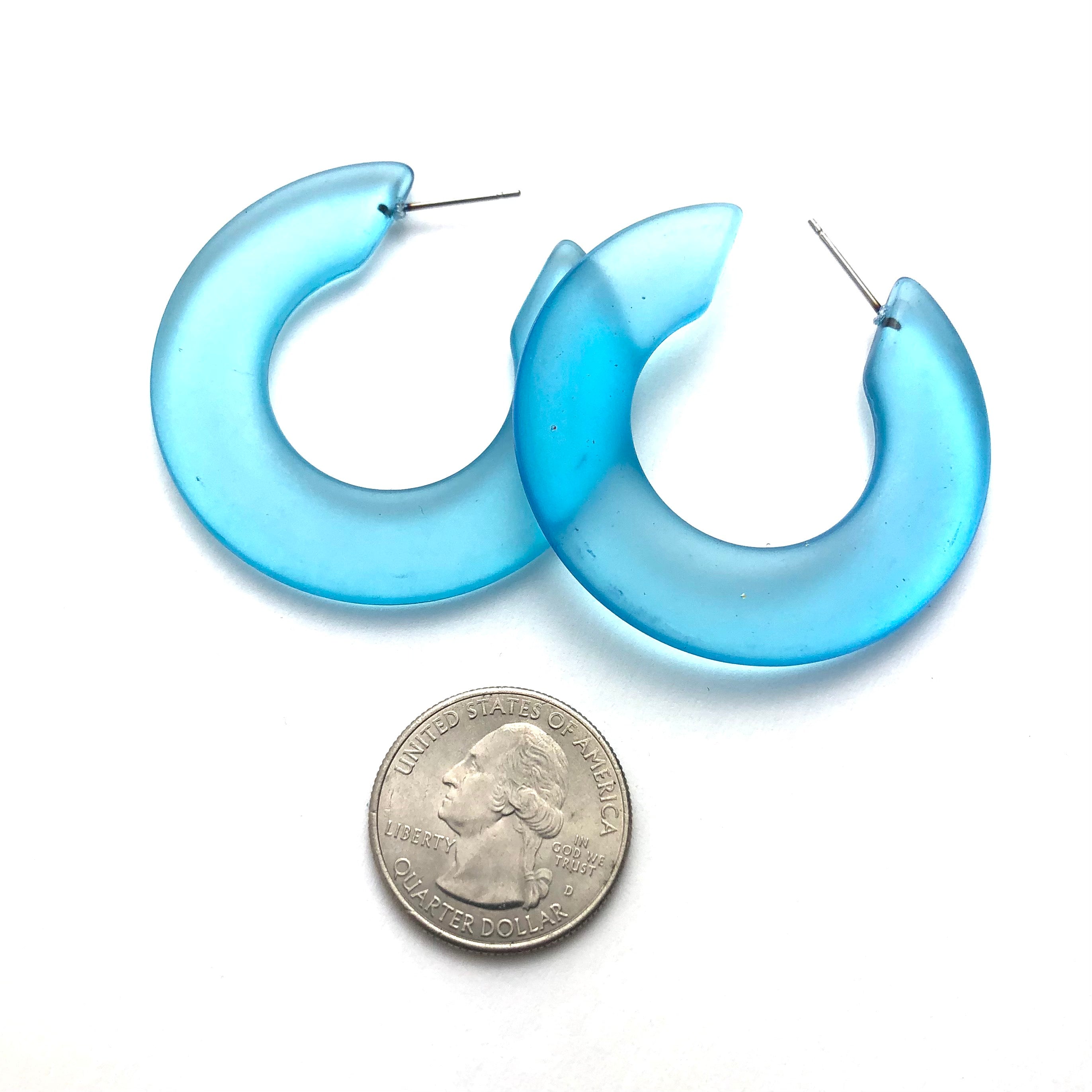 Aqua Blue Retro Mod Twiggy Hoop Earrings