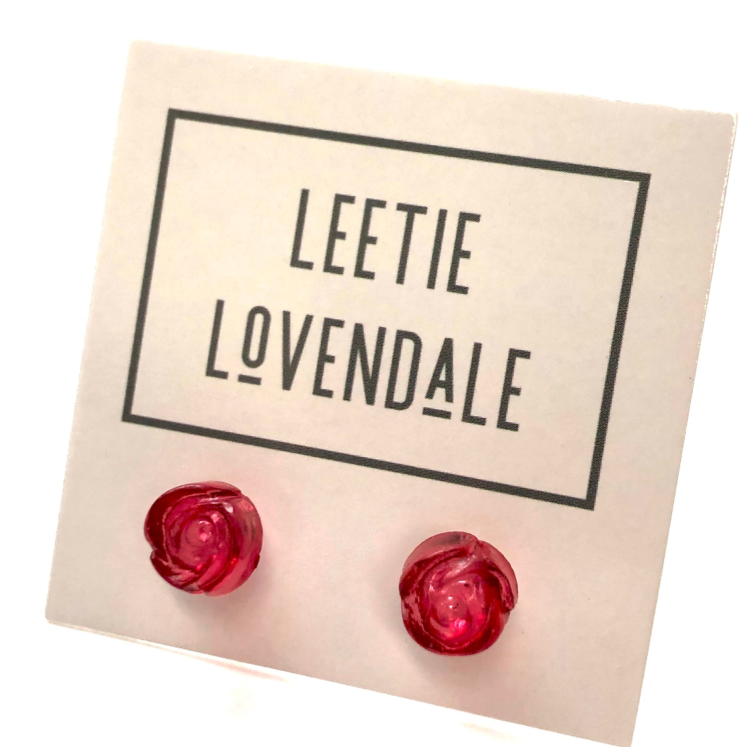 Cranberry Carved Lucite Rose Stud Earrings