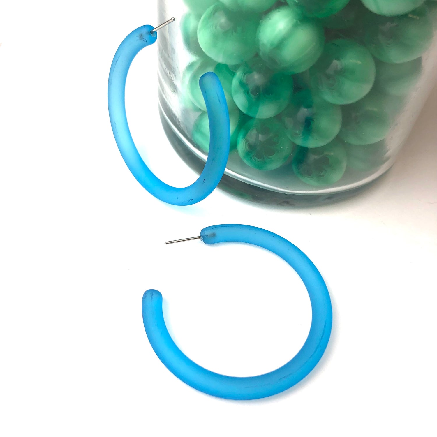 Aqua Blue Frosted XL Jelly Hoop Earrings - 2&quot;