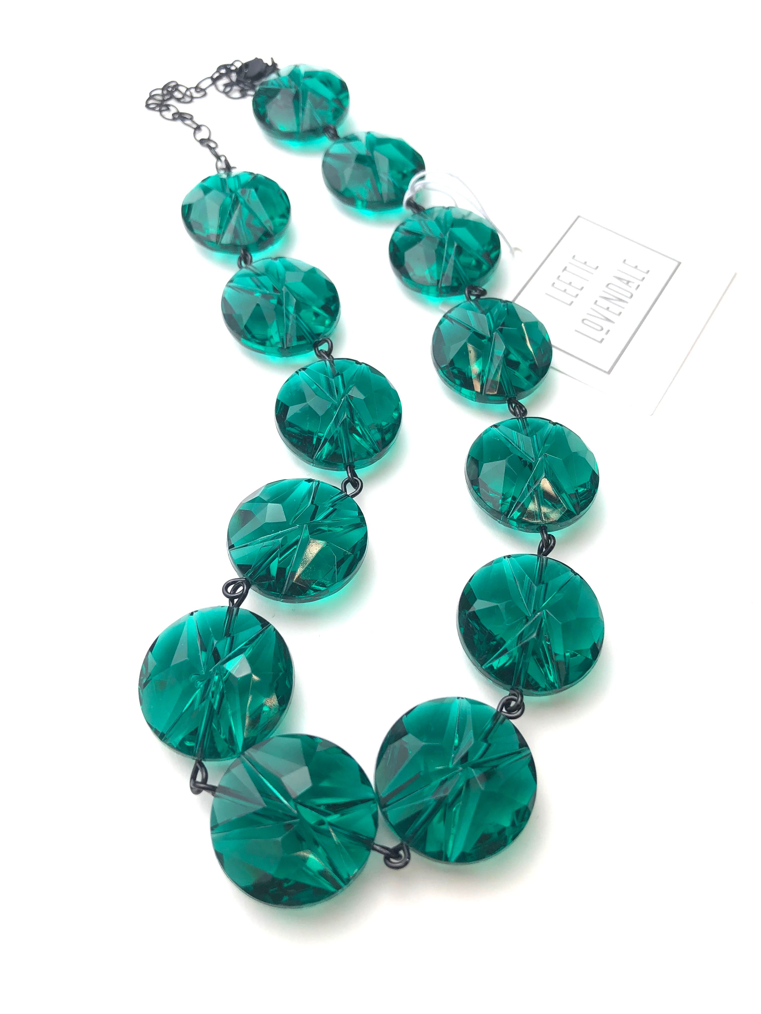 Emerald Jelly Jar Beaded Amelia Necklace