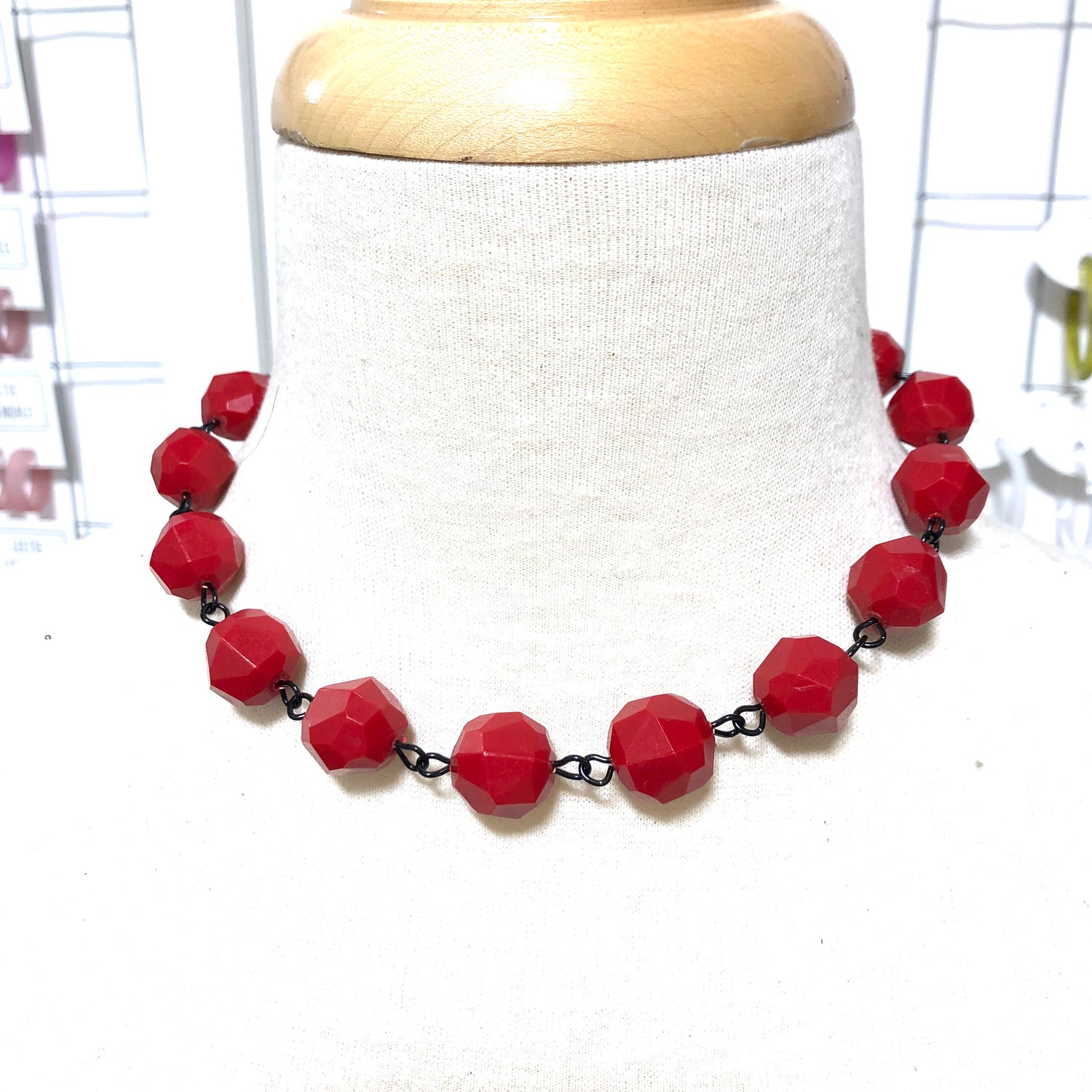 Cherry Red Faceted Bead Amelia Necklace *