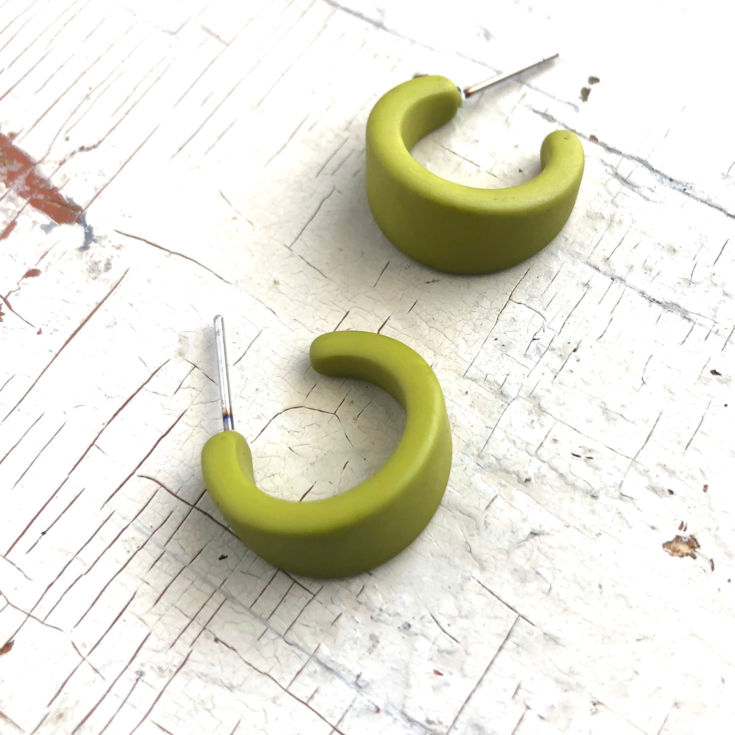 Chartreuse Velvet Matte Mini Boom Hoop Earrings