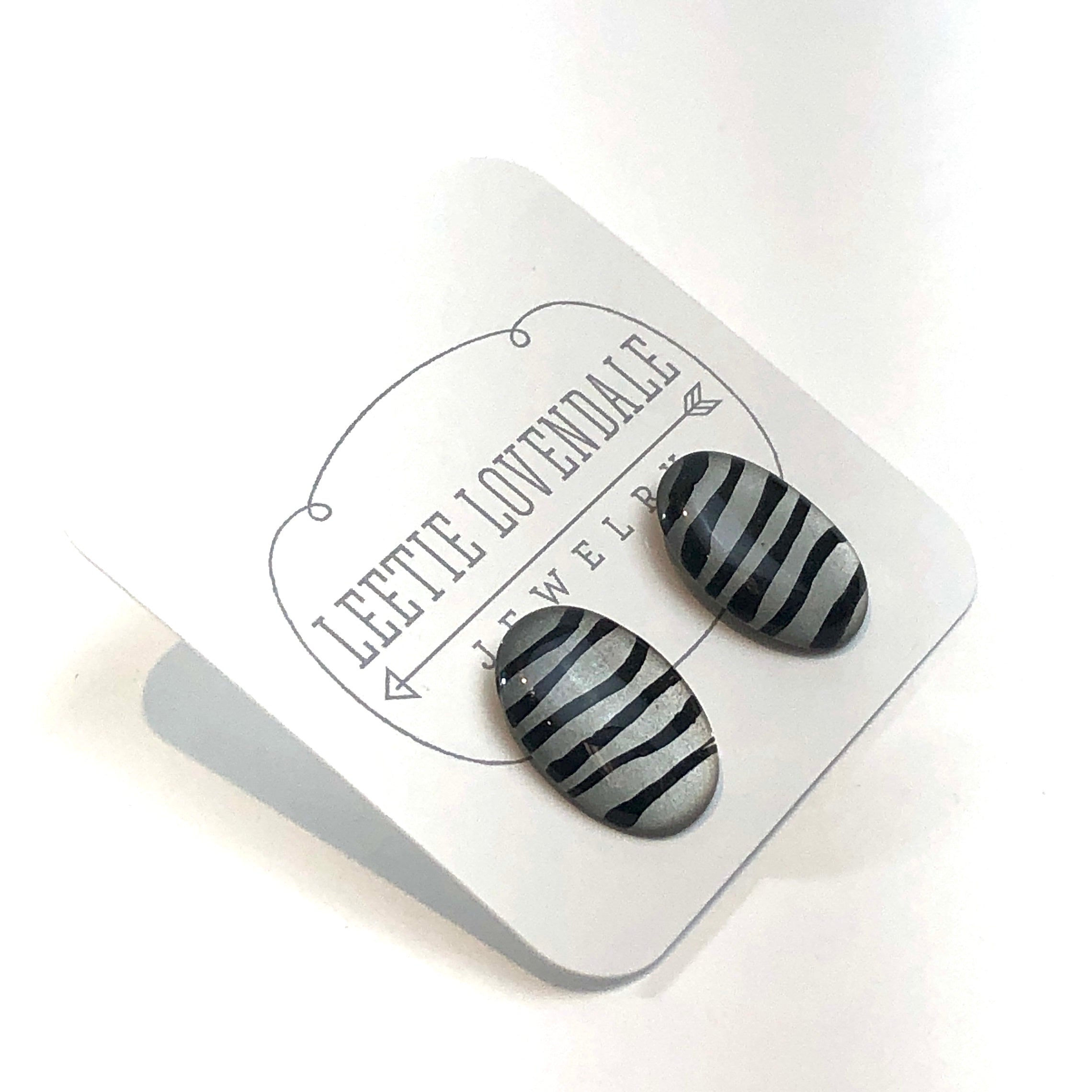 Zebra Metallic Oval Stud Earrings