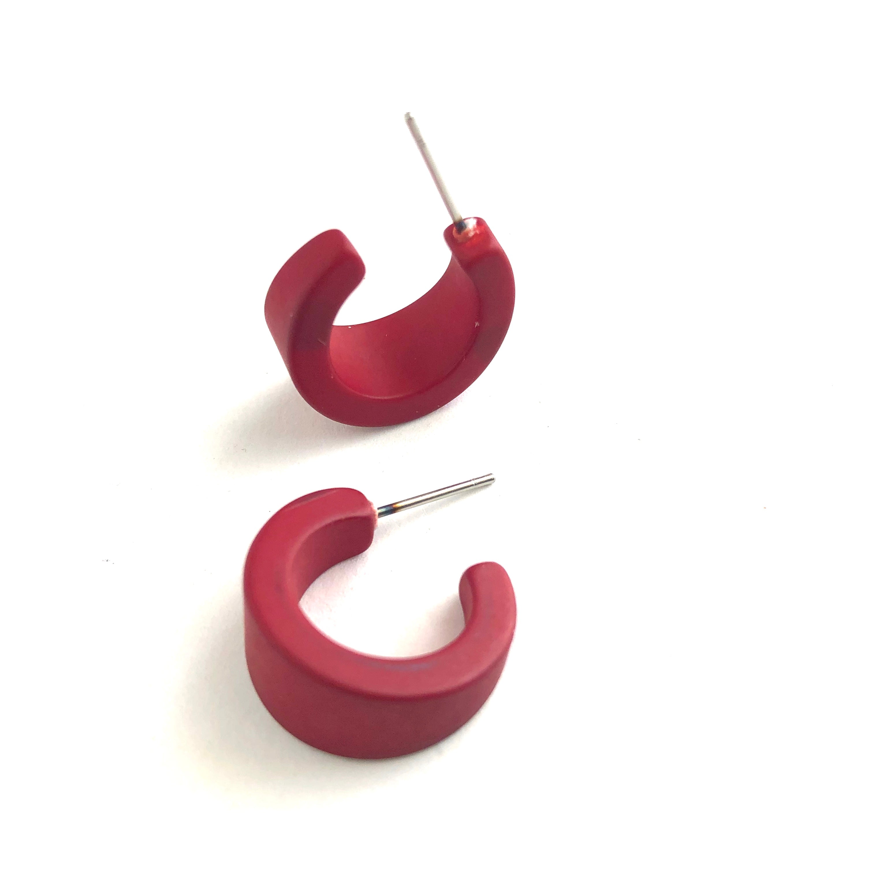 Dark Cherry Red Matte Velvet Mini Boom Hoop Earrings
