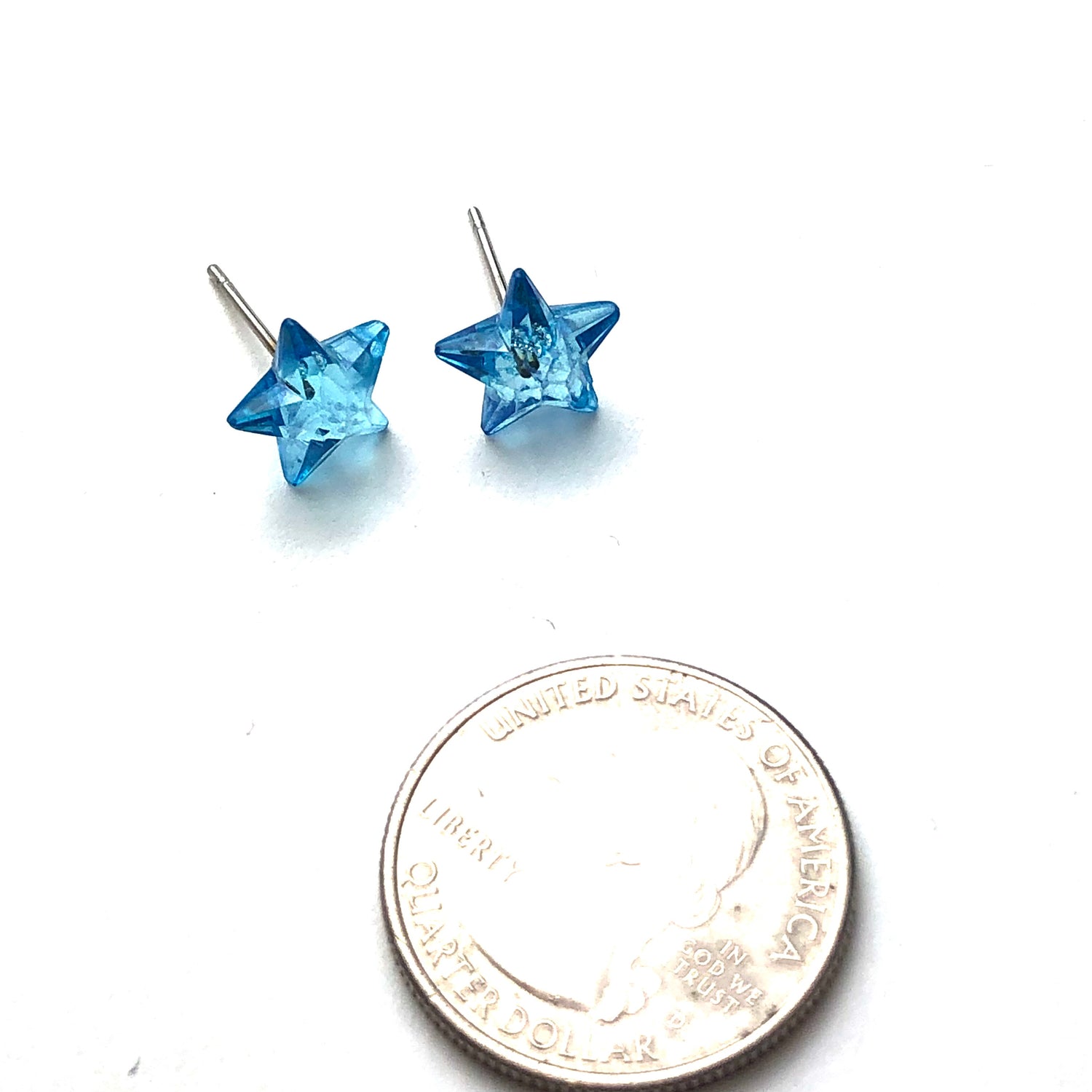 Aqua Blue Faceted Petite Star Stud Earrings