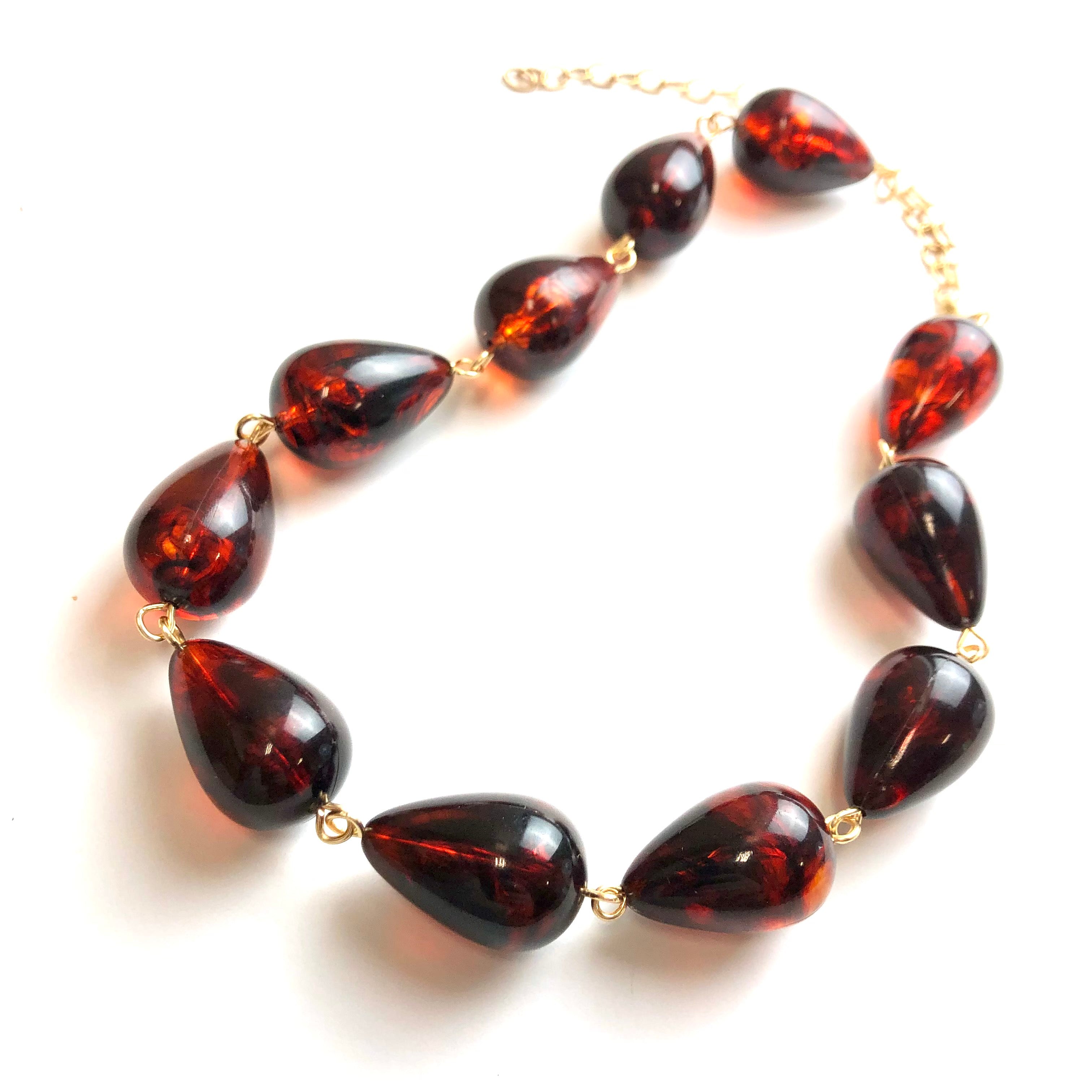 Tortoise Chunky Teardrop Beaded Amelia Necklace