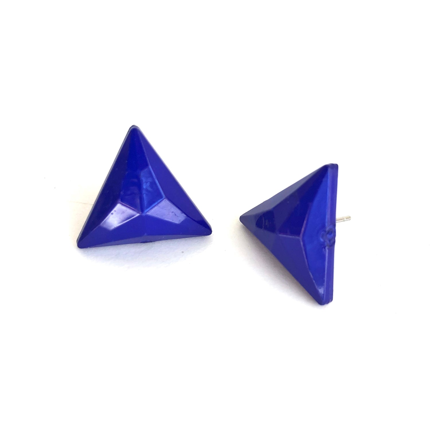 Cobalt Blue Faceted Triangle Stud Earrings