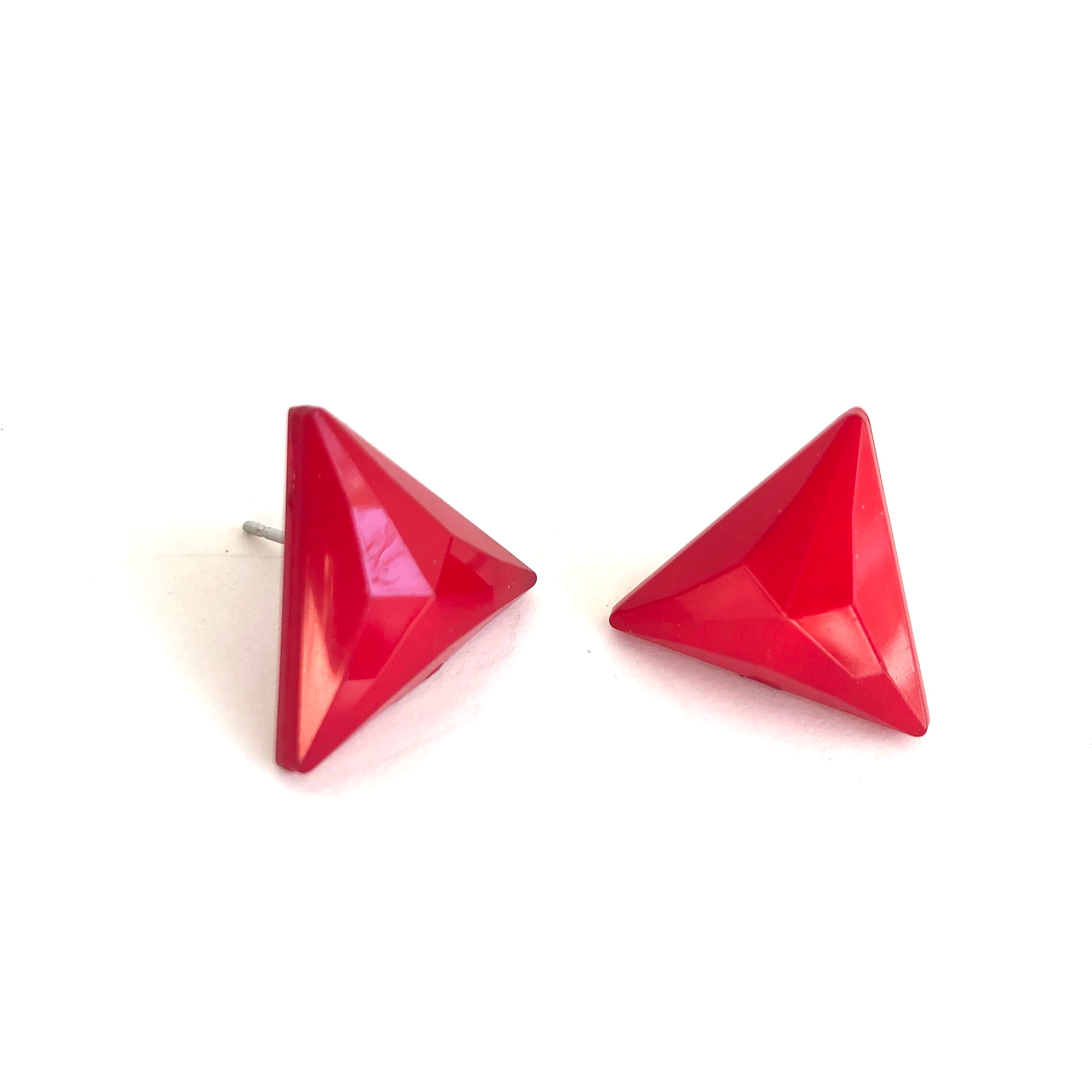 Cherry Red Faceted Triangle Stud Earrings
