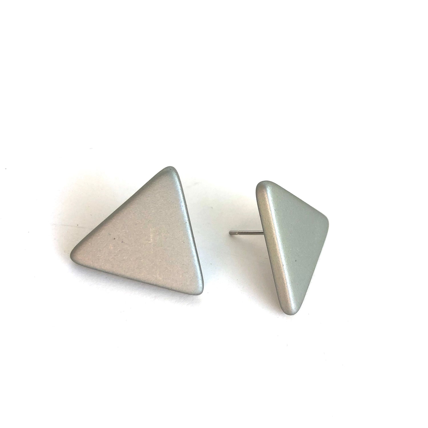 Silver Grey Matte Triangle Stud Earrings