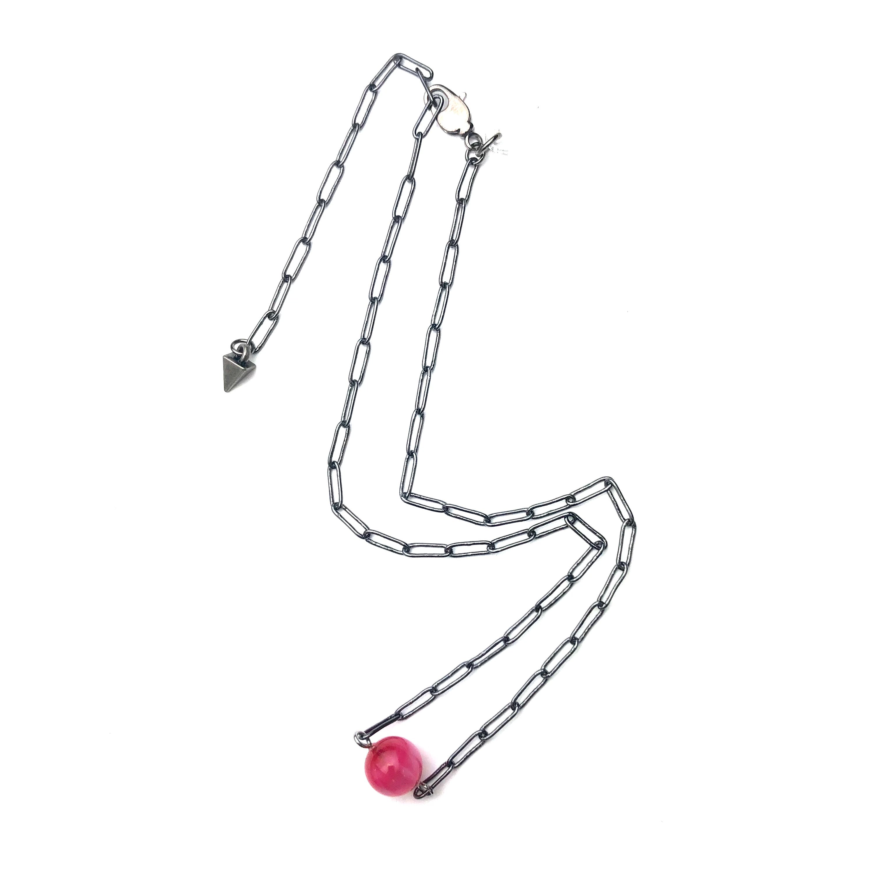 hot pink moonglow bead necklace