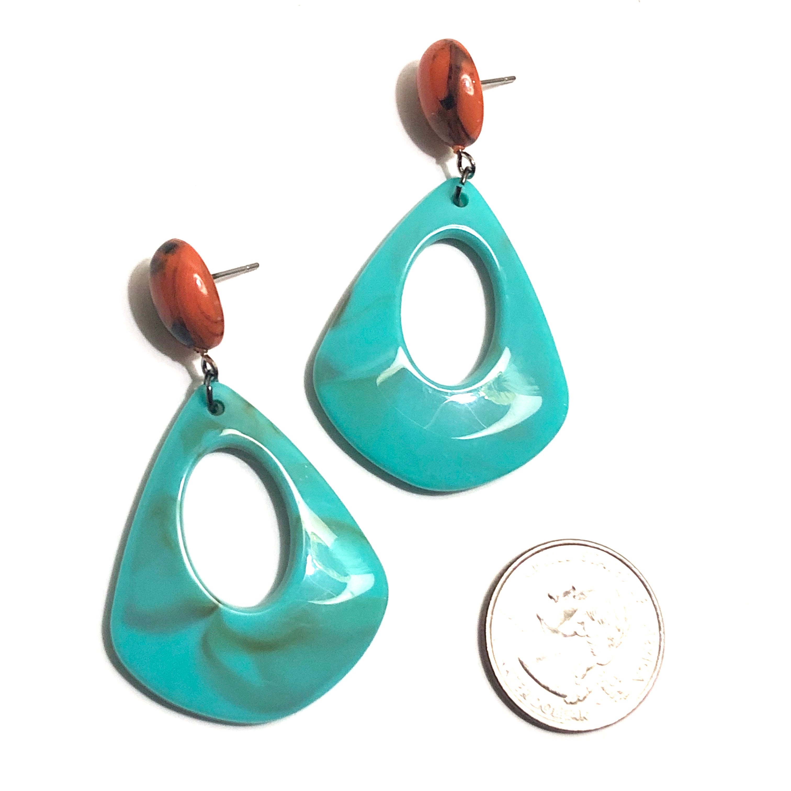 aqua orange statement earrings