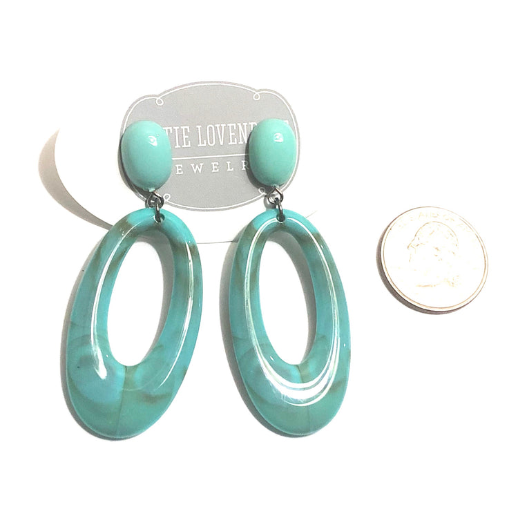 turquoise marbled statement earrings