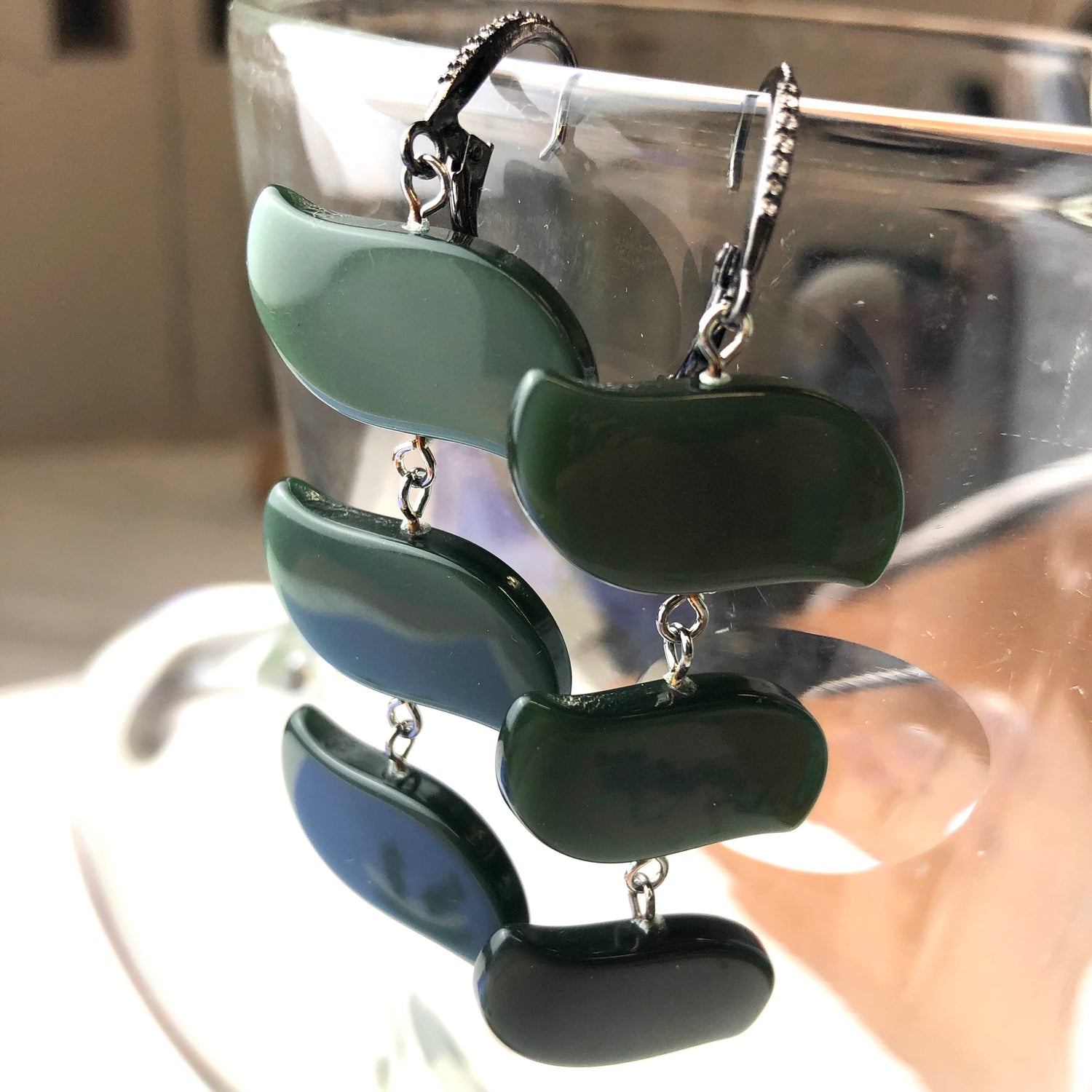 Forest Green Bling Swish Moonglow Statement Earrings *