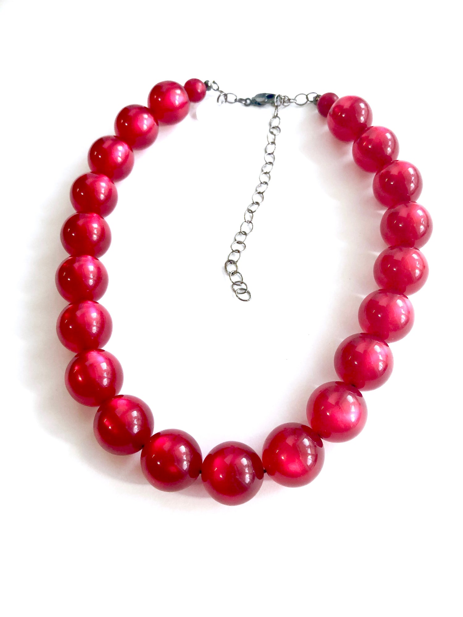 Deep Red Moonglow Vintage Lucite Beaded Marco Necklace *