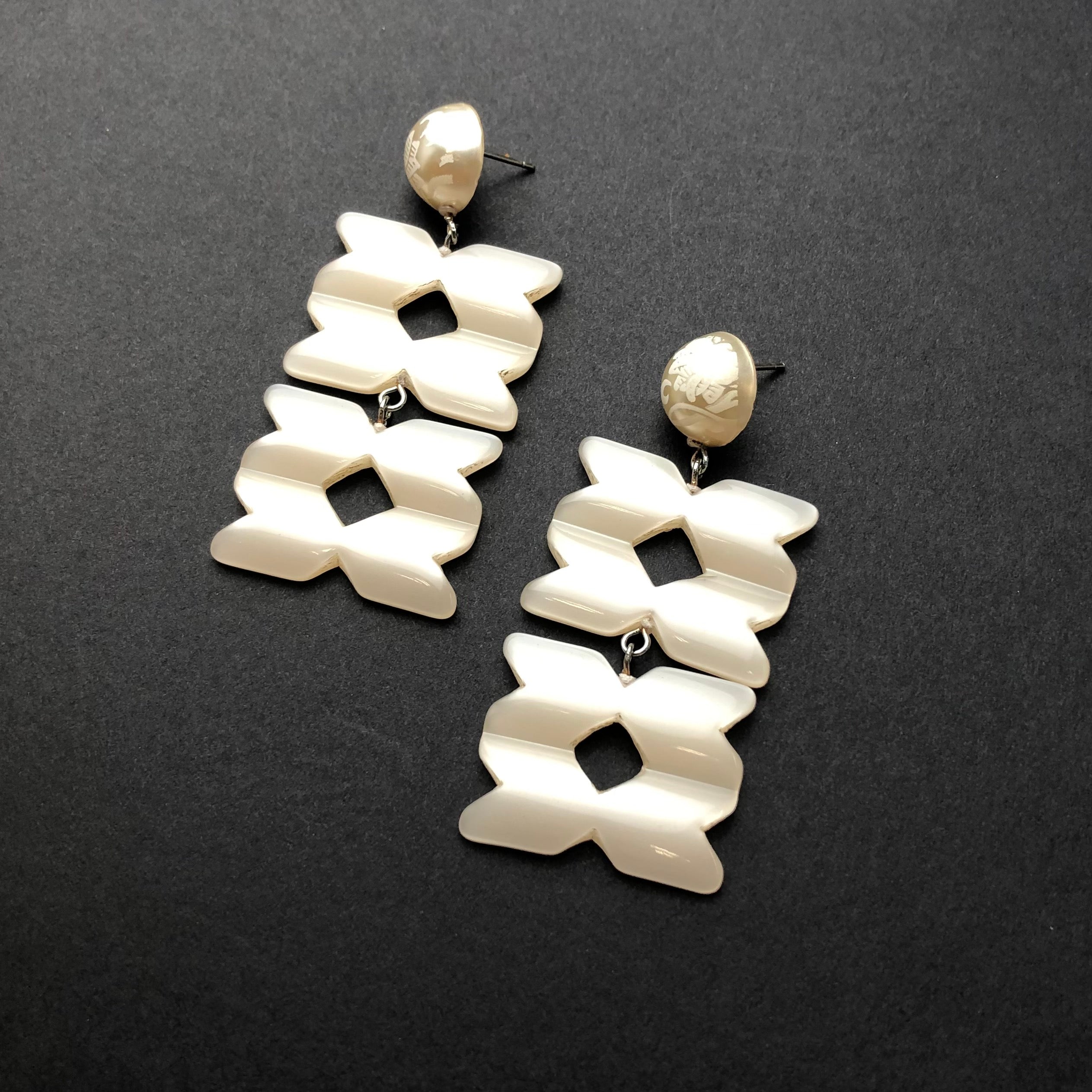 Off White Nouveau Geometric Stack Moonglow Statement Earrings