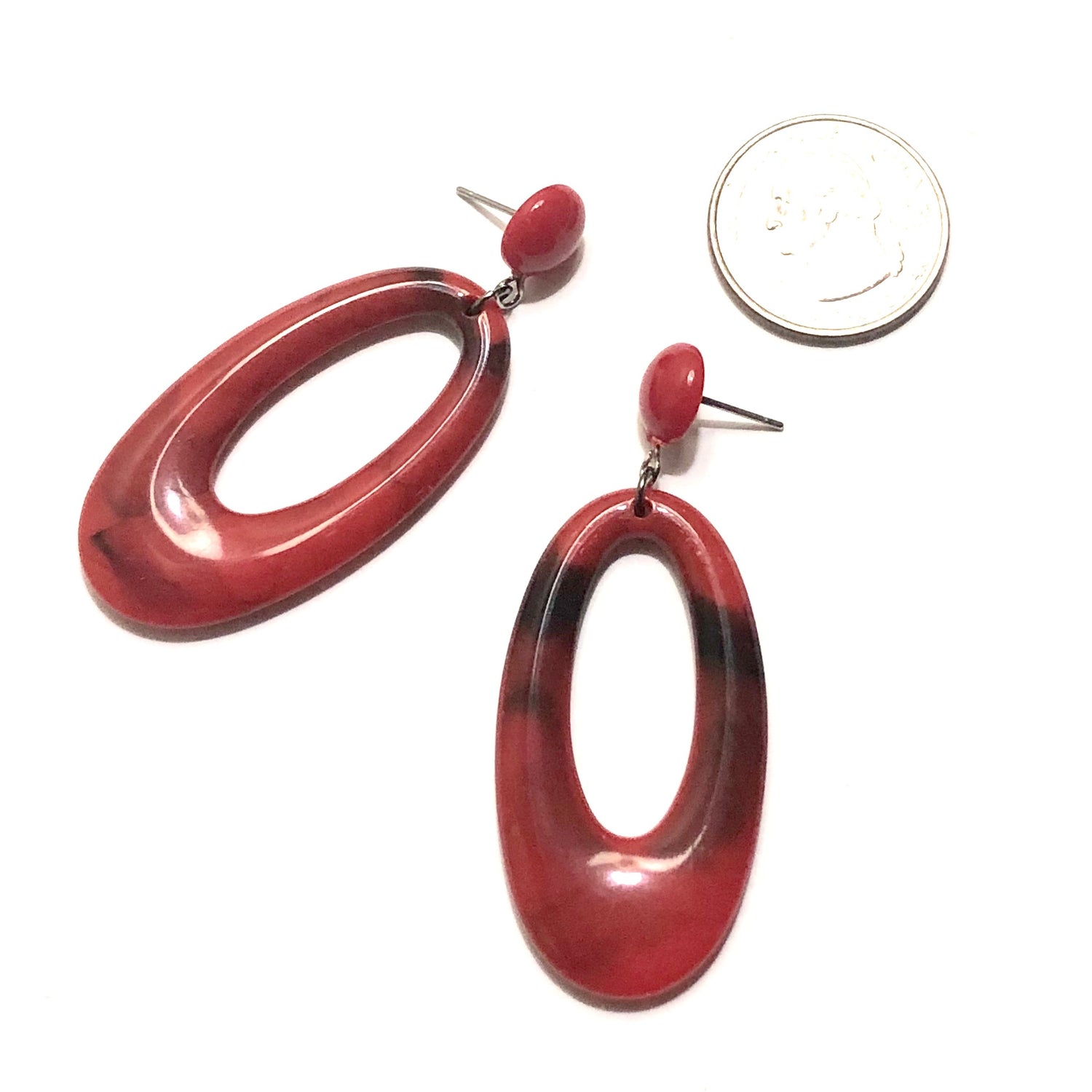 red acrylic statement earrings