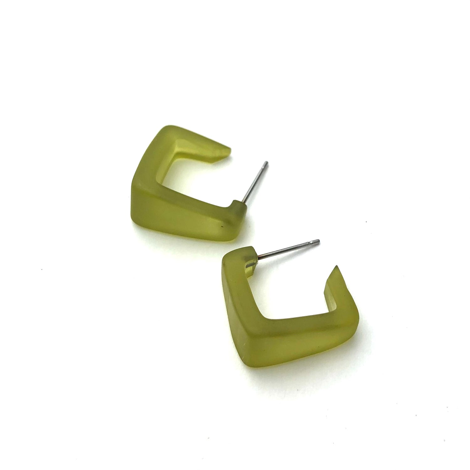 Olive Green Frosted Square Bermuda Hoop Earrings