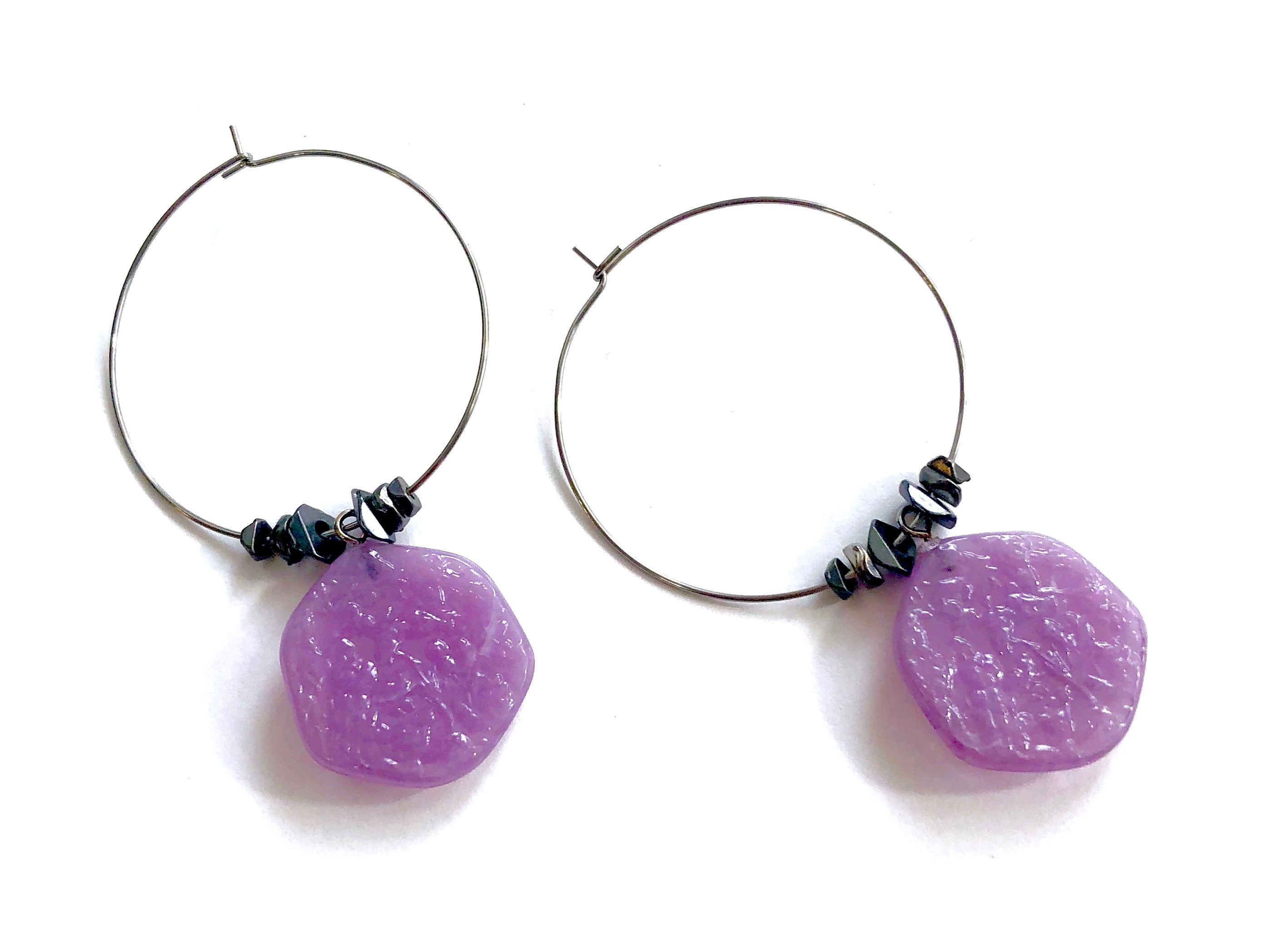 purple stained glass earrings
