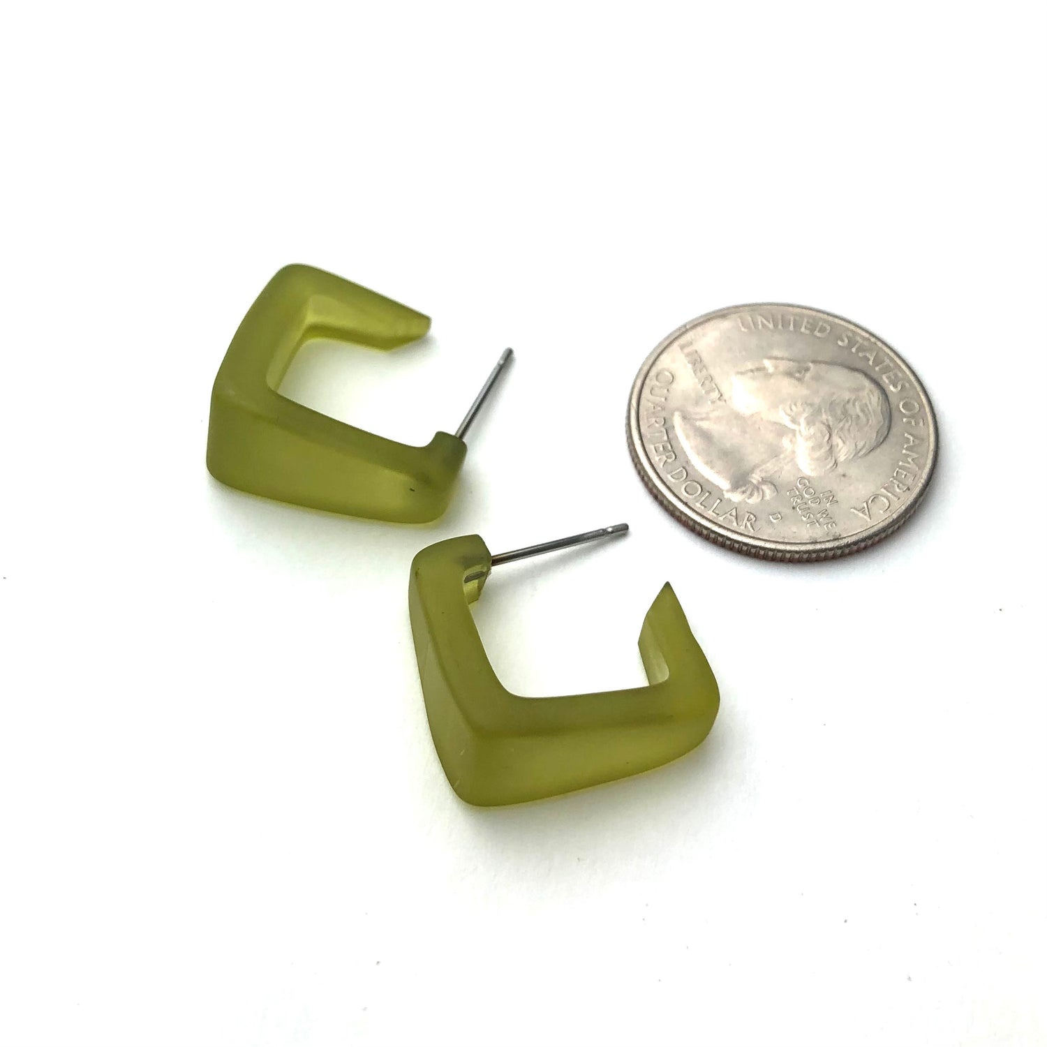 Olive Green Frosted Square Bermuda Hoop Earrings