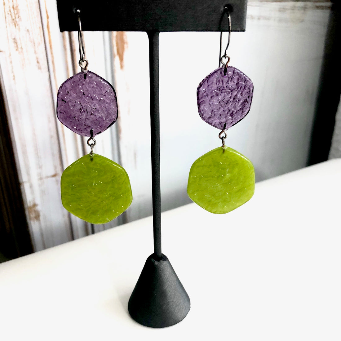 purple lime dangle earrings