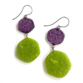 lime purple long earrings