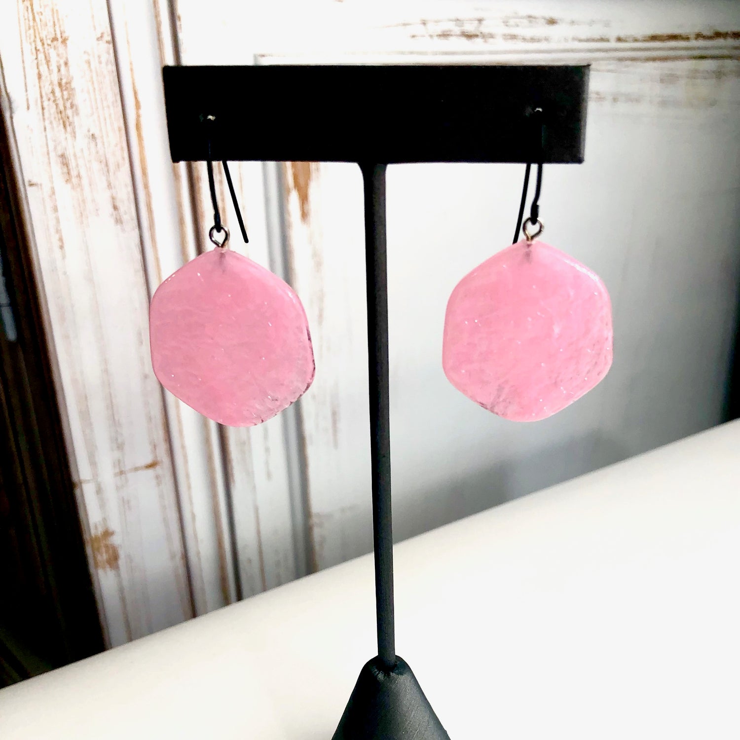 light pink statement earrings