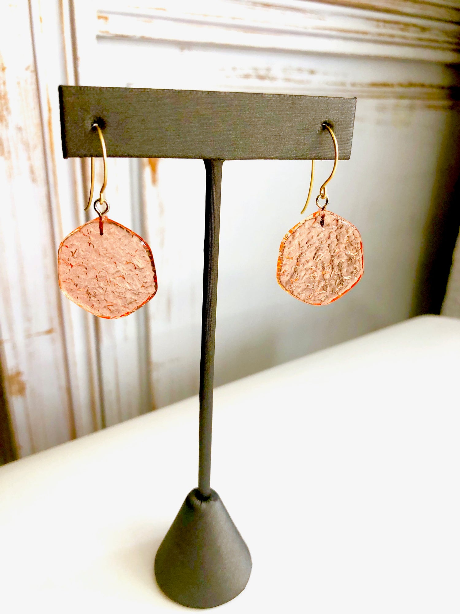 coral stained glass earrings