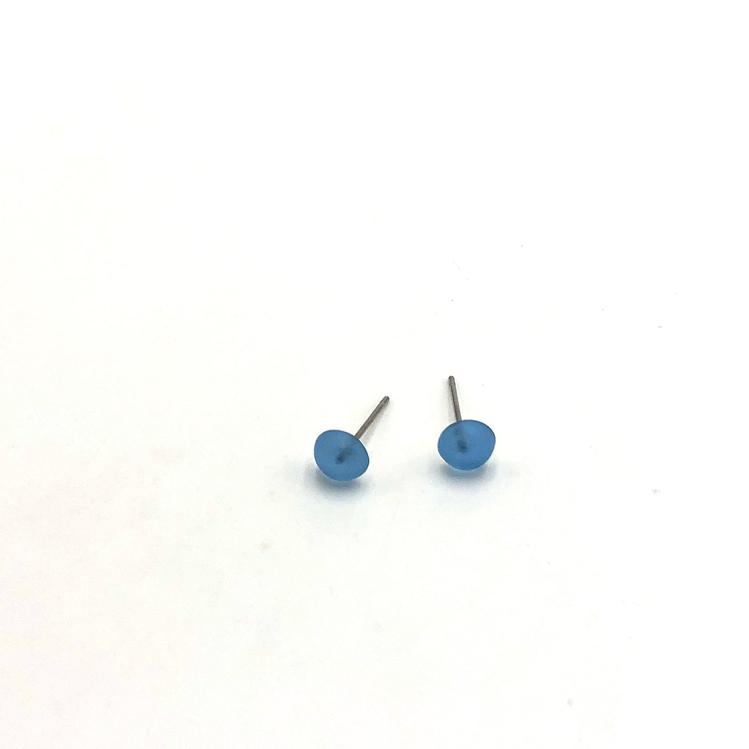 Blue Frosted Glow Mini Retro Button Stud Earrings