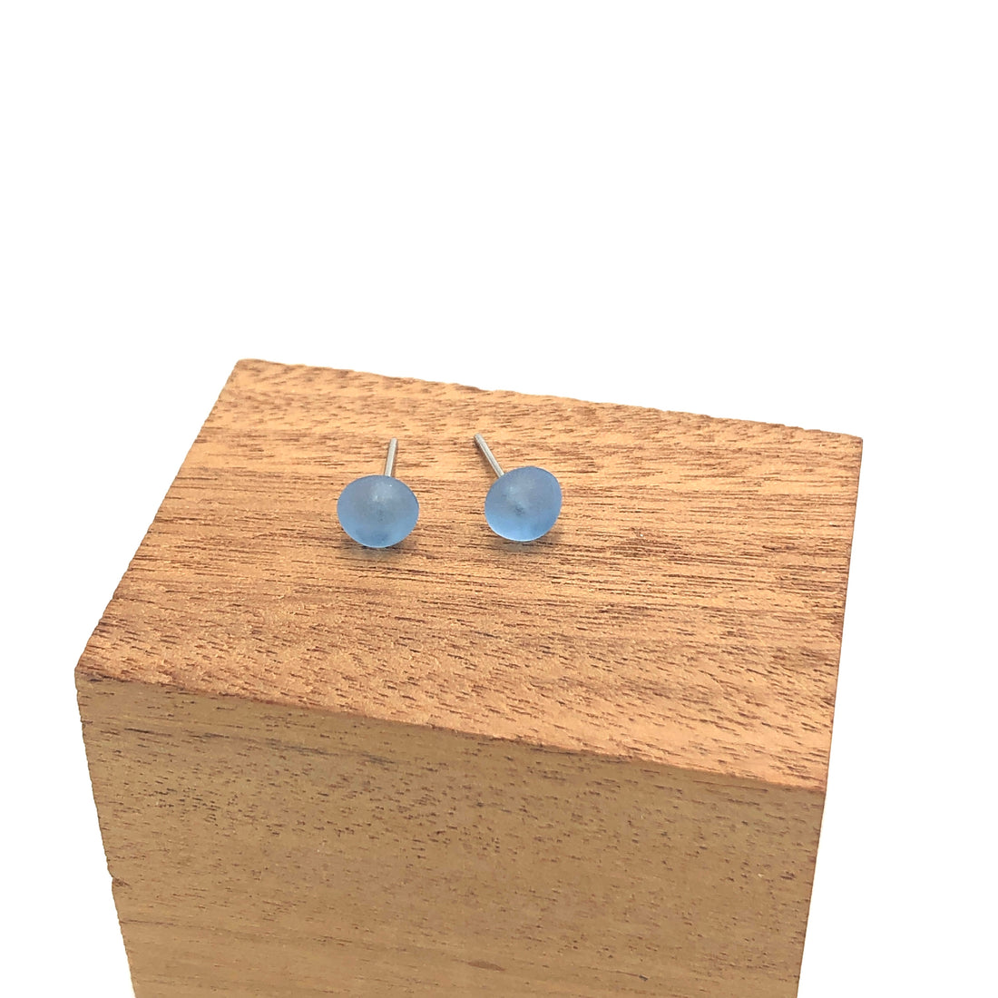 Blue Frosted Glow Mini Retro Button Stud Earrings