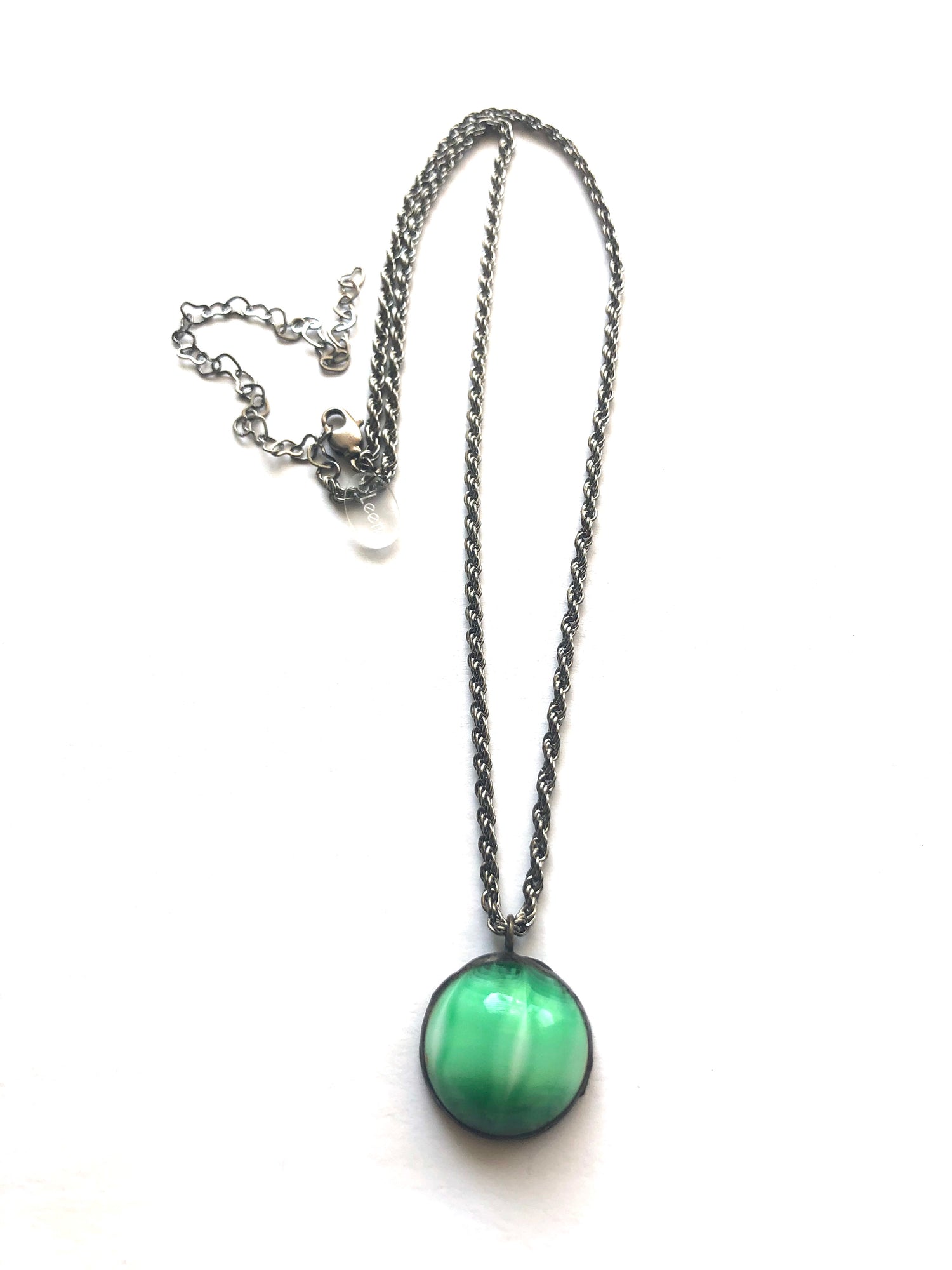 Kelly Green Stripe Moonglow &amp; Gun Metal Layering Necklace - Medium